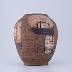 Mid-Century Matte Glazed Primitive Abstract Studio Pottery Vase
