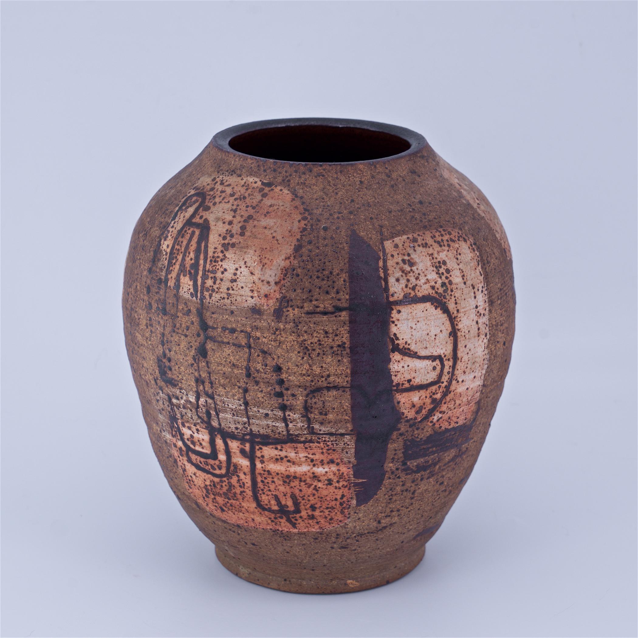 Mid-Century Matt glasierte, primitive, abstrakte Studio-Keramik-Vase im Zustand „Gut“ im Angebot in Hyattsville, MD