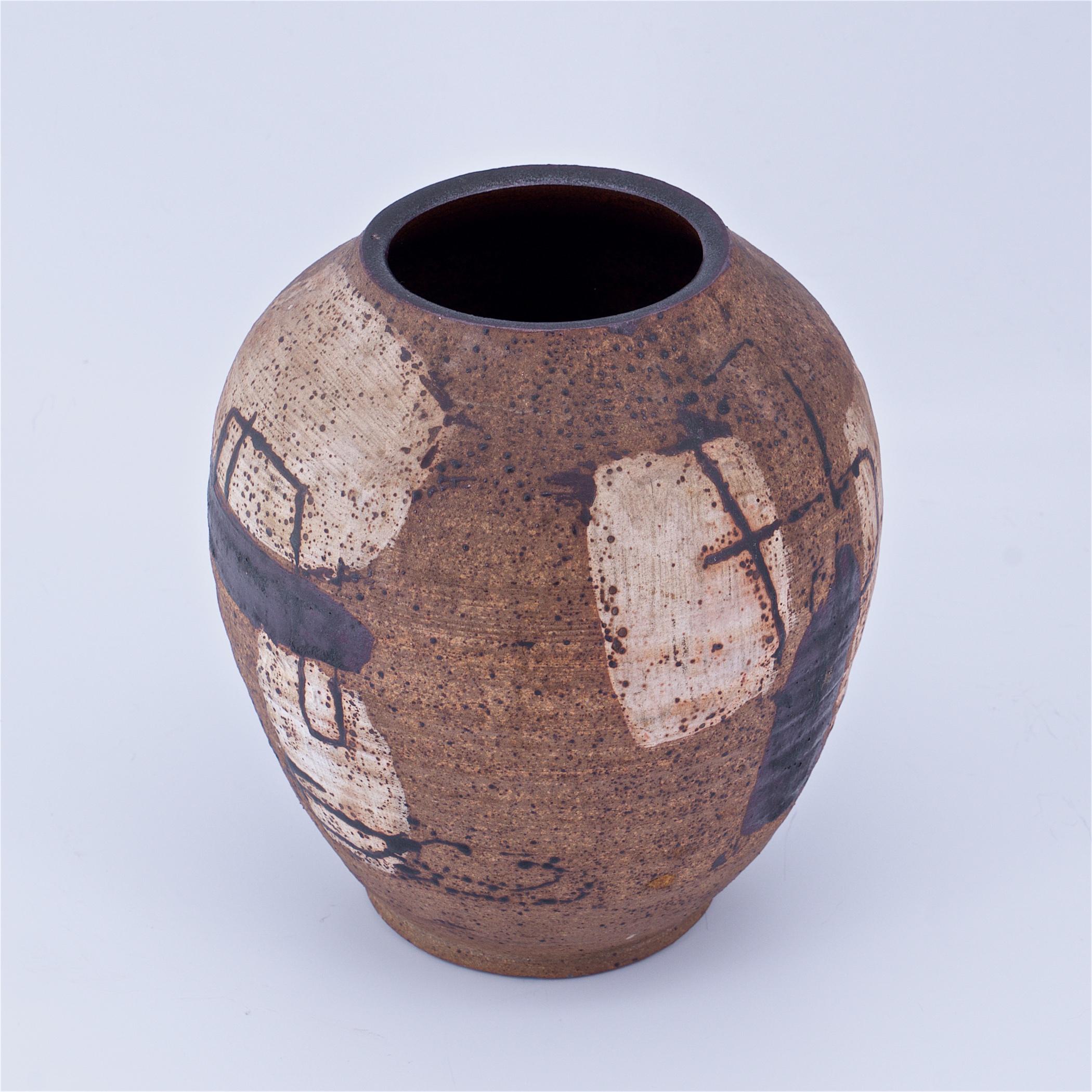Ceramic Mid-Century Matte Glazed Primitive Abstract Studio Pottery Vase For Sale