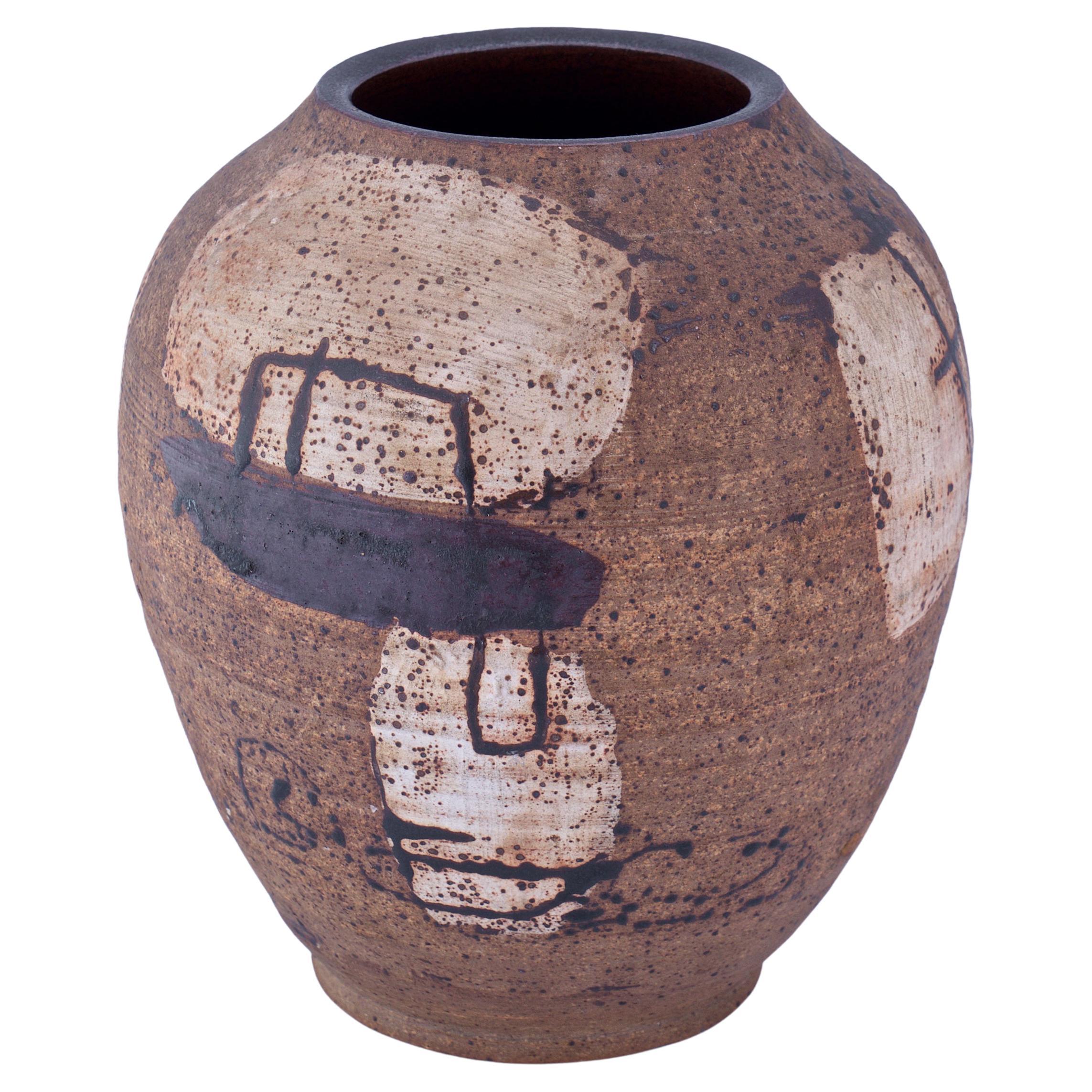 Mid-Century Matte Glazed Primitive Abstract Studio Pottery Vase