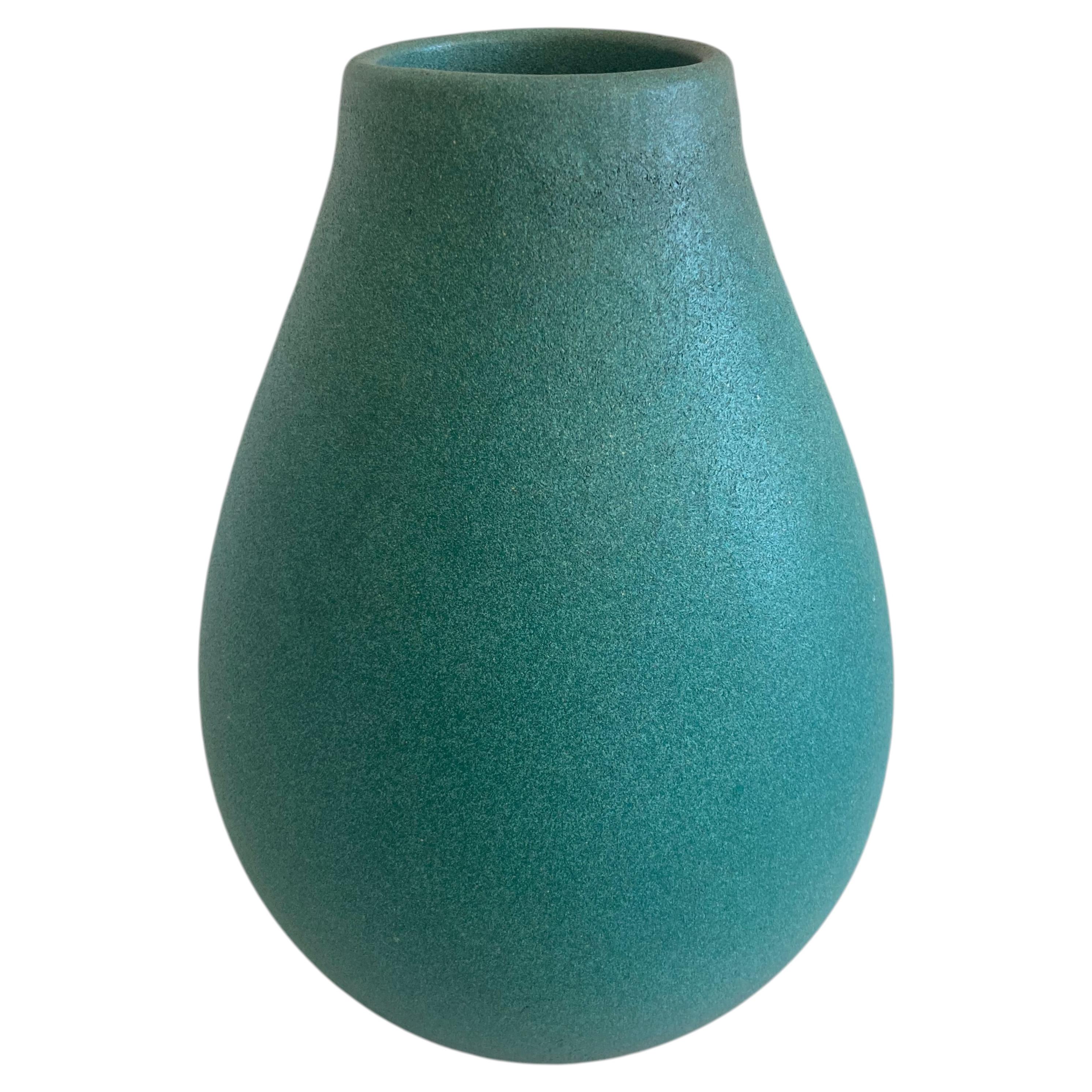 Mid Century Matte Turquoise glazed Ceramic Vase For Sale