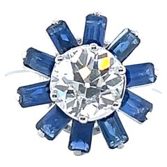 Mid-Century Mauboussin GIA 2.01 Carat OEC Diamond Sapphire Platinum Ring