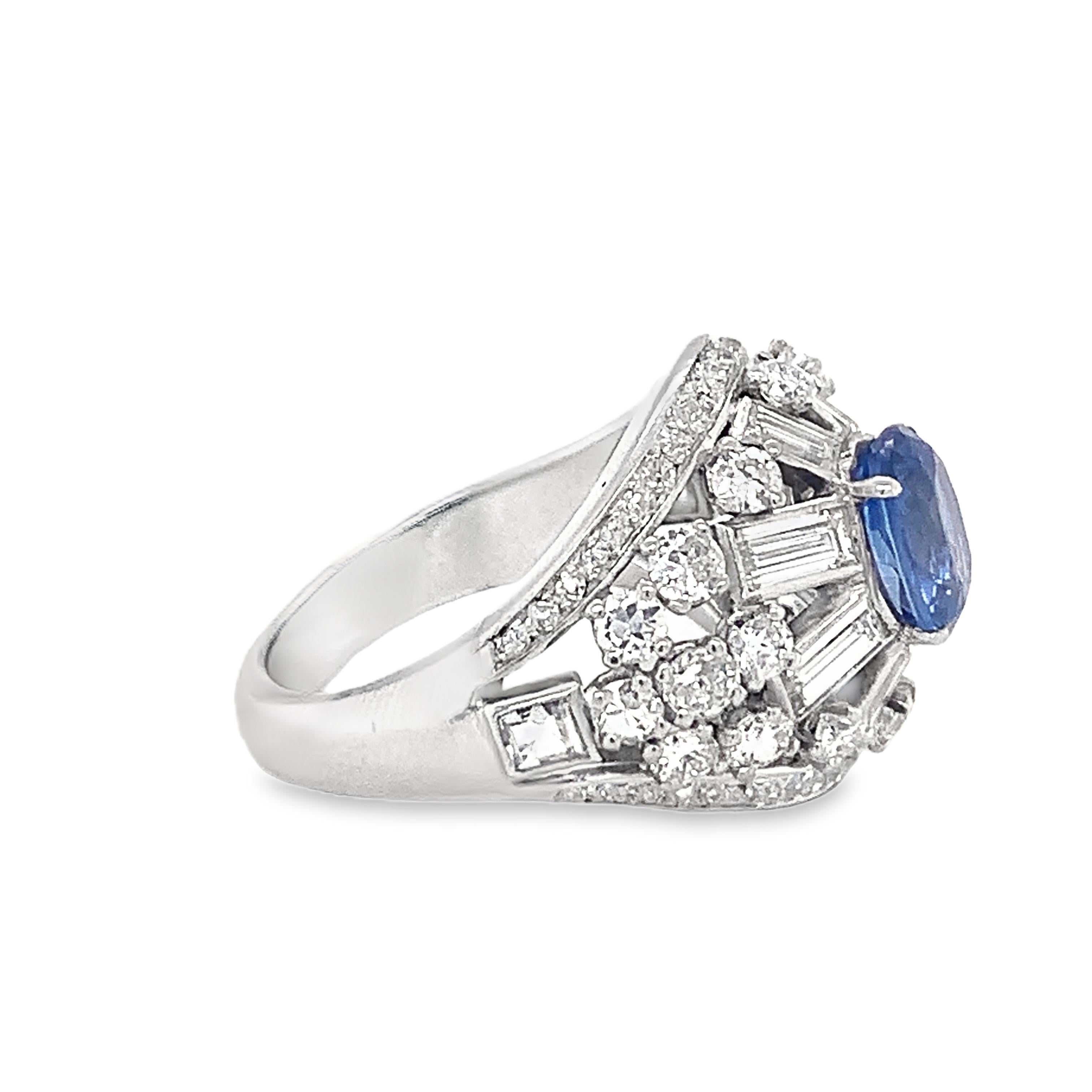 Mid-Century Mauboussin Sapphire and Diamond Platinum Ring, circa 1950s In Good Condition In Beverly Hills, CA