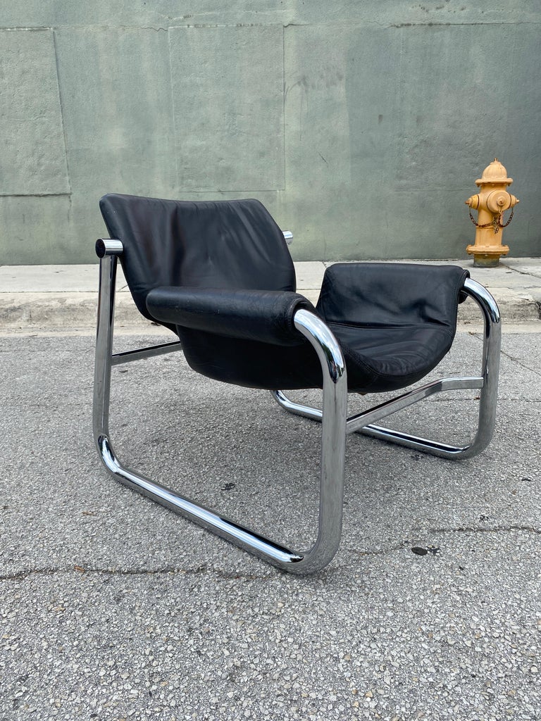 Mid-Century Modern Mid-Century Maurice Burke “Alpha” Brazilian Leather and Chrome Lounge Chair