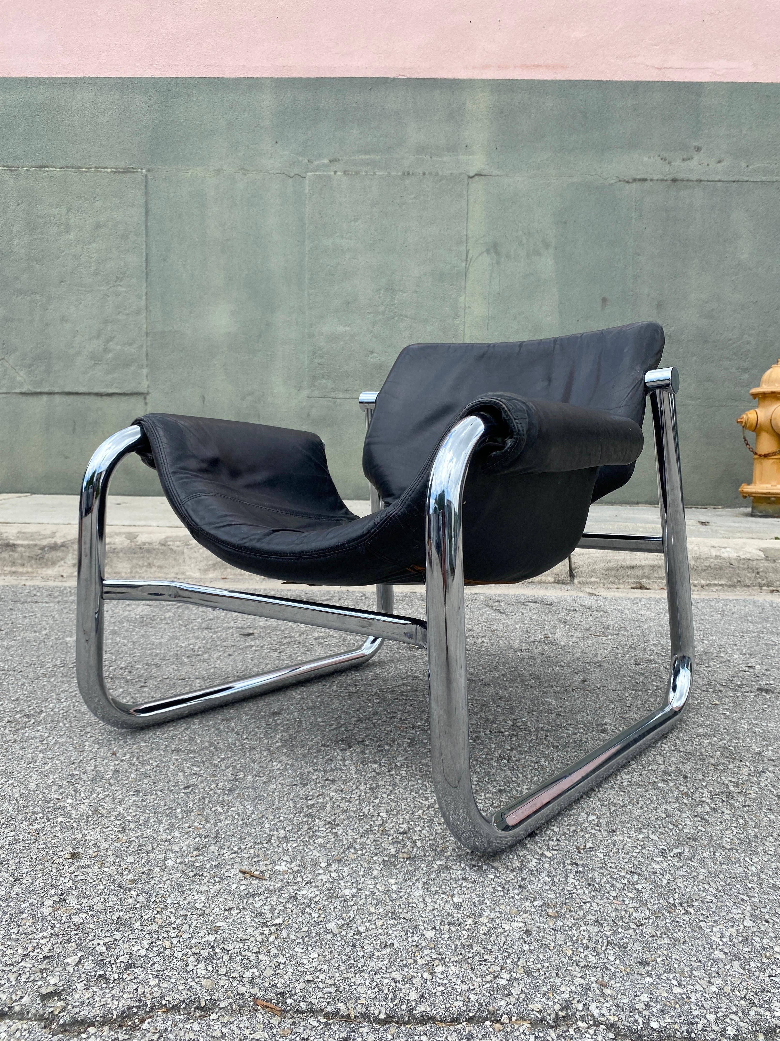 Mid-20th Century Mid-Century Maurice Burke “Alpha” Brazilian Leather and Chrome Lounge Chair