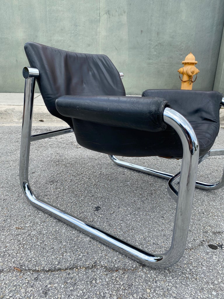 Mid-Century Maurice Burke “Alpha” Brazilian Leather and Chrome Lounge Chair 2
