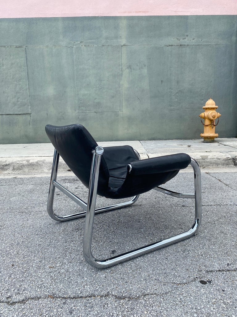 Mid-Century Maurice Burke “Alpha” Brazilian Leather and Chrome Lounge Chair 3