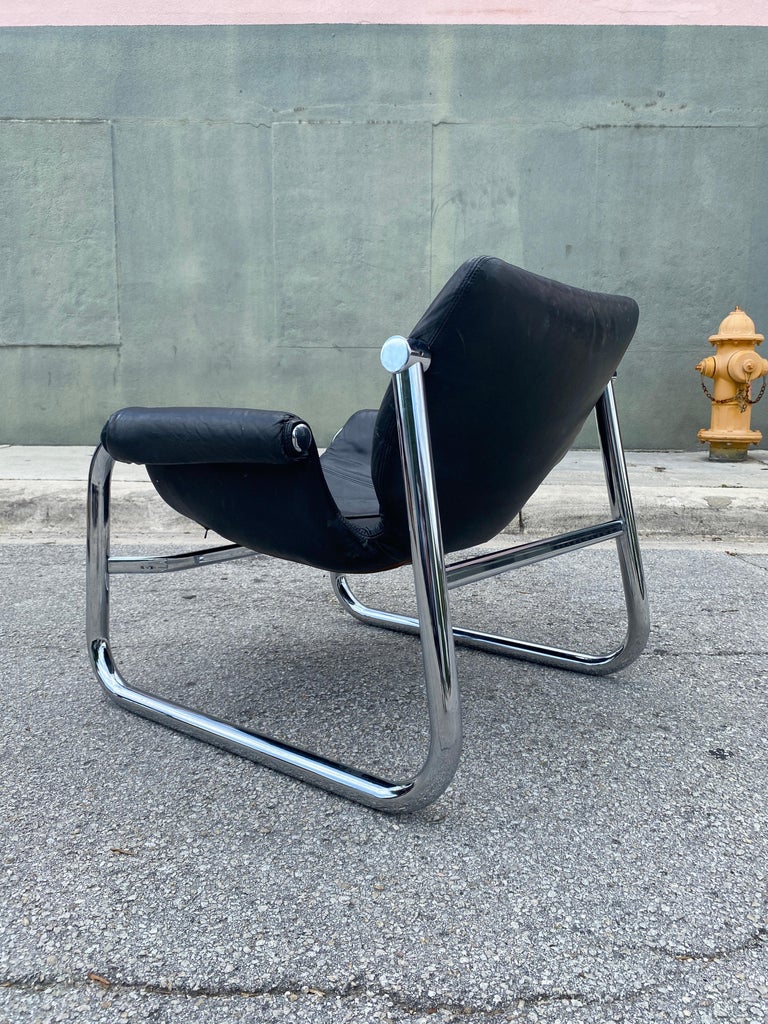 Mid-Century Maurice Burke “Alpha” Brazilian Leather and Chrome Lounge Chair 4