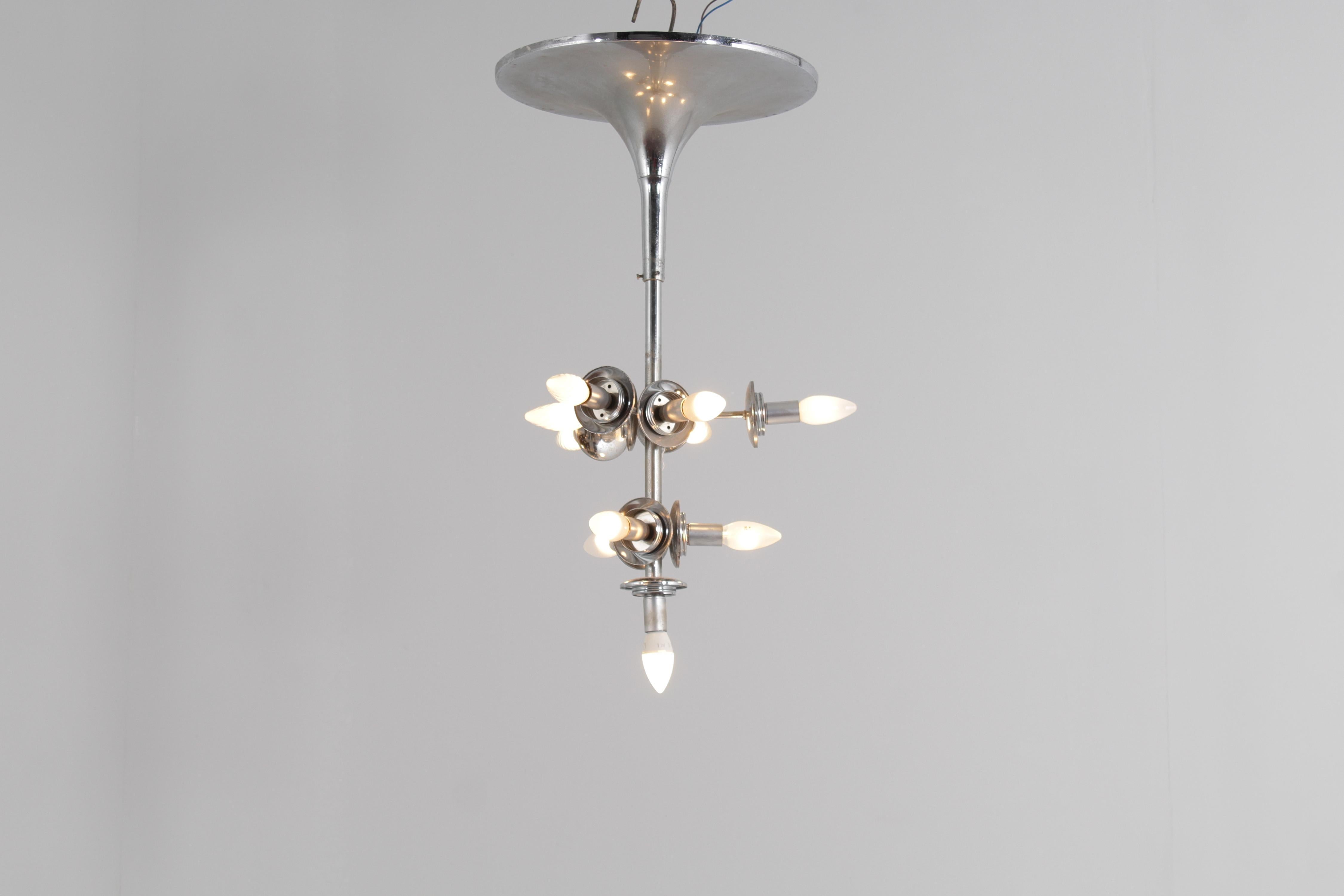 Mid-Century Max Bill (attr) Space Age Metal and Murano Glass Ceiling Lamp 60s 4