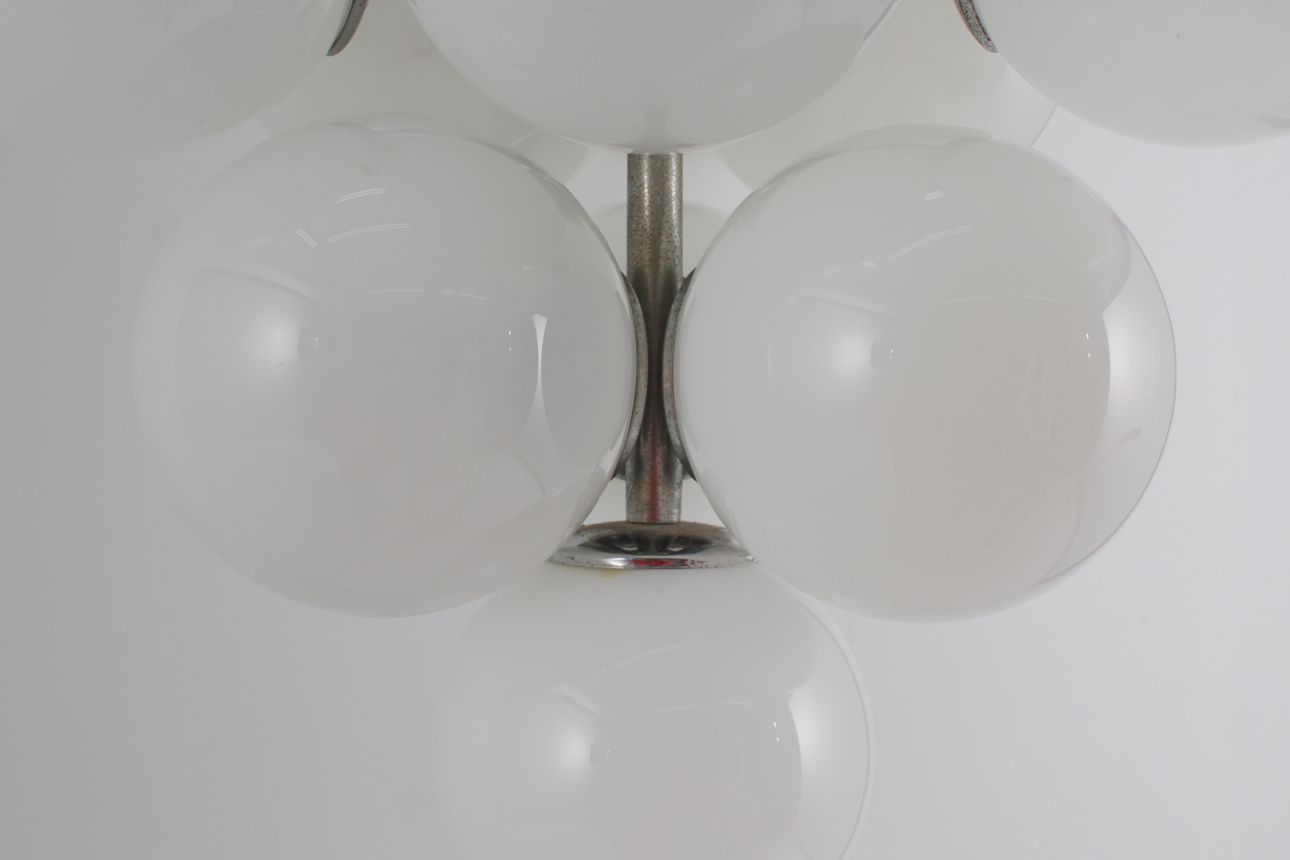 Mid-Century Max Bill (attr) Space Age Metal and Murano Glass Ceiling Lamp 60s 7