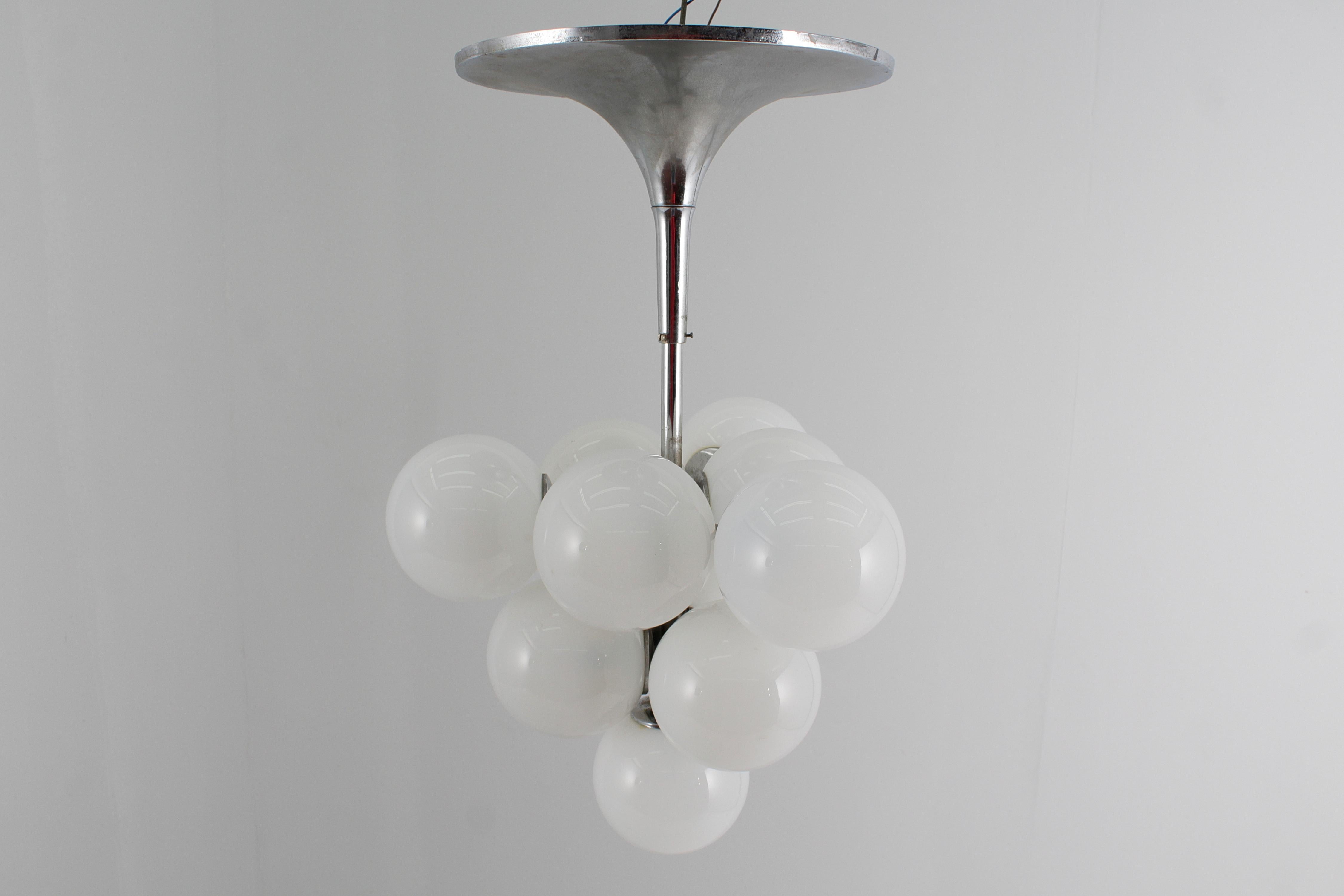 Mid-Century Max Bill (attr) Space Age Metal and Murano Glass Ceiling Lamp 60s 8