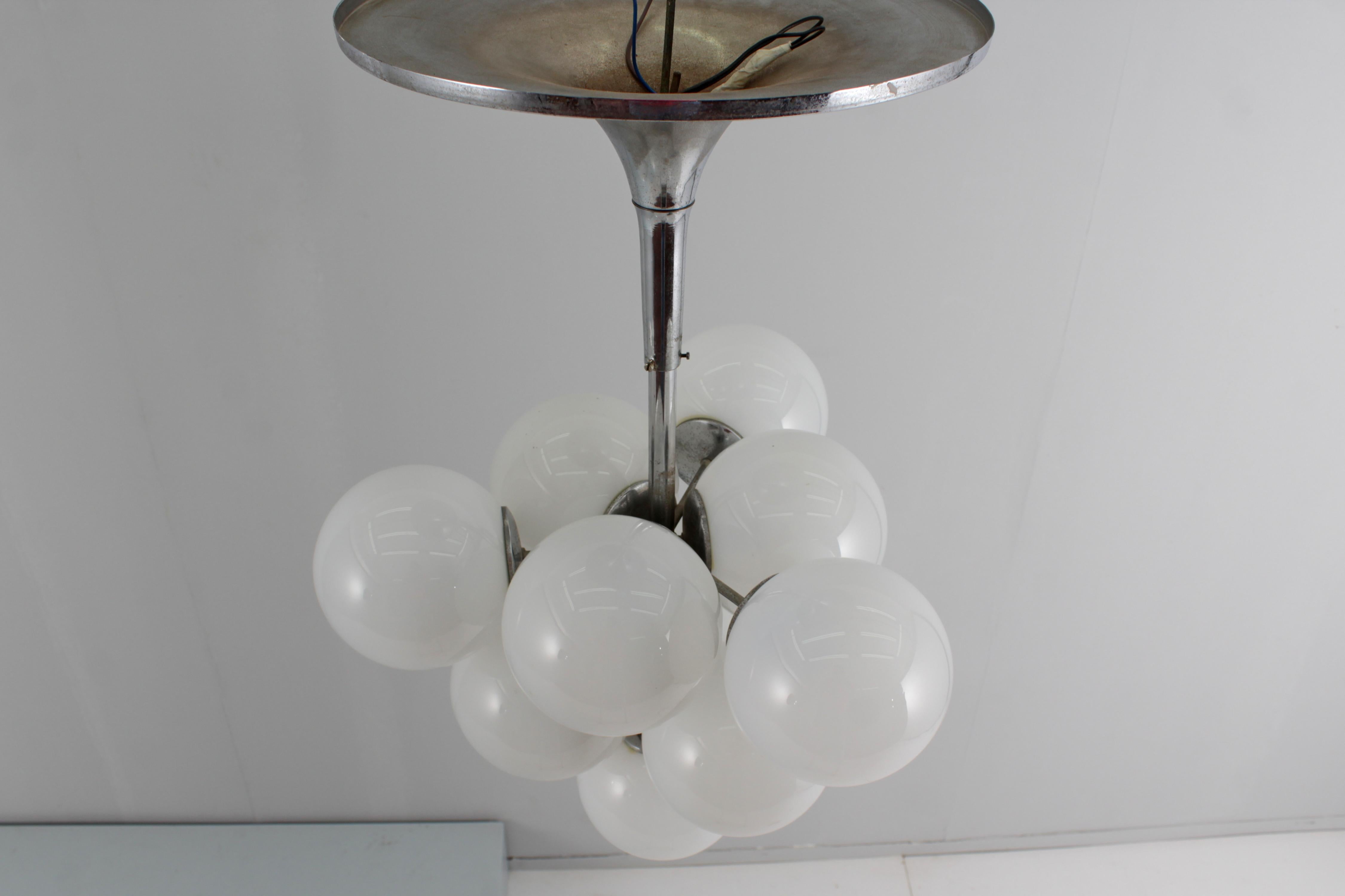 Mid-Century Max Bill (attr) Space Age Metal and Murano Glass Ceiling Lamp 60s 9