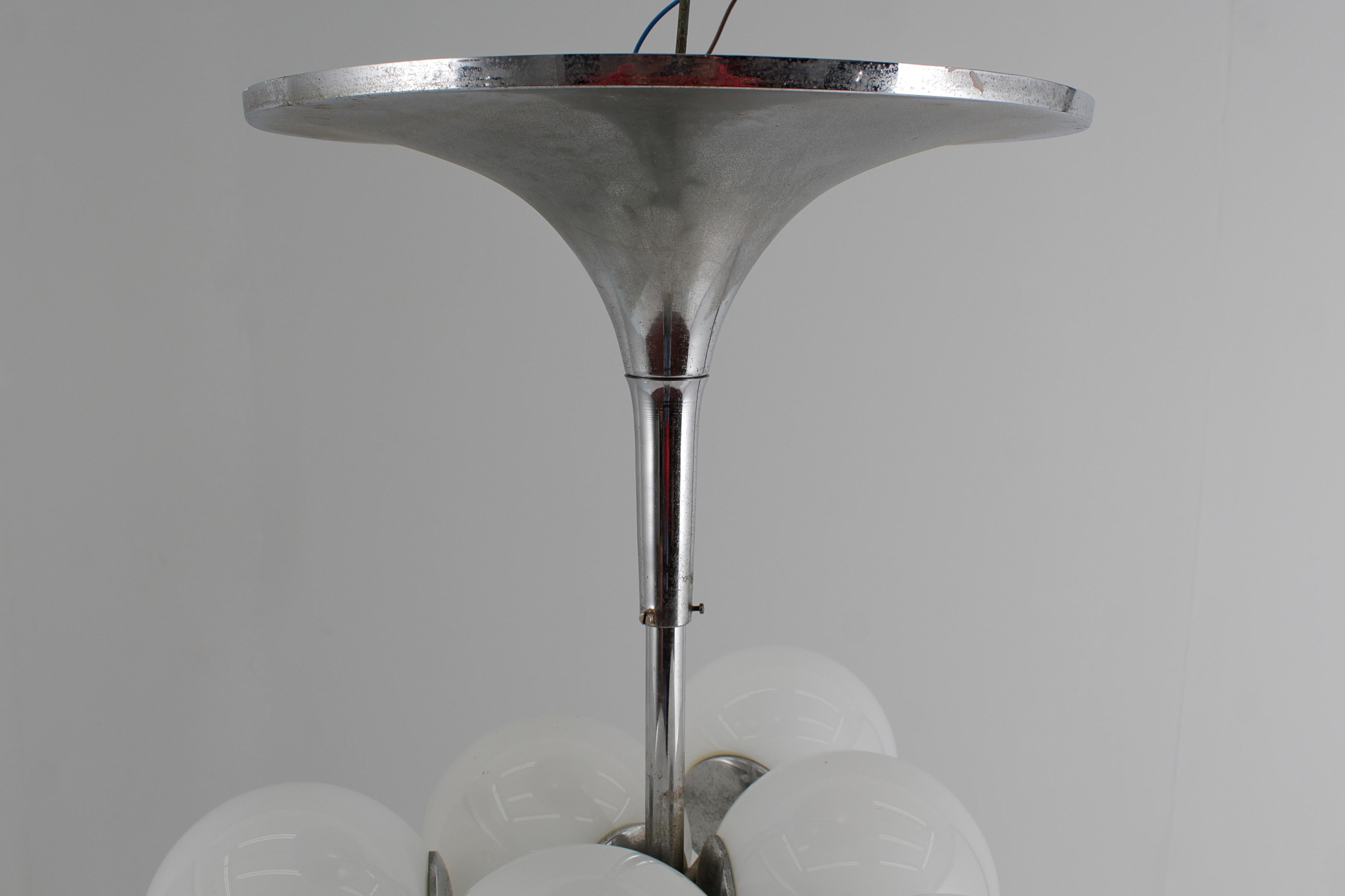 Mid-Century Max Bill (attr) Space Age Metal and Murano Glass Ceiling Lamp 60s 11