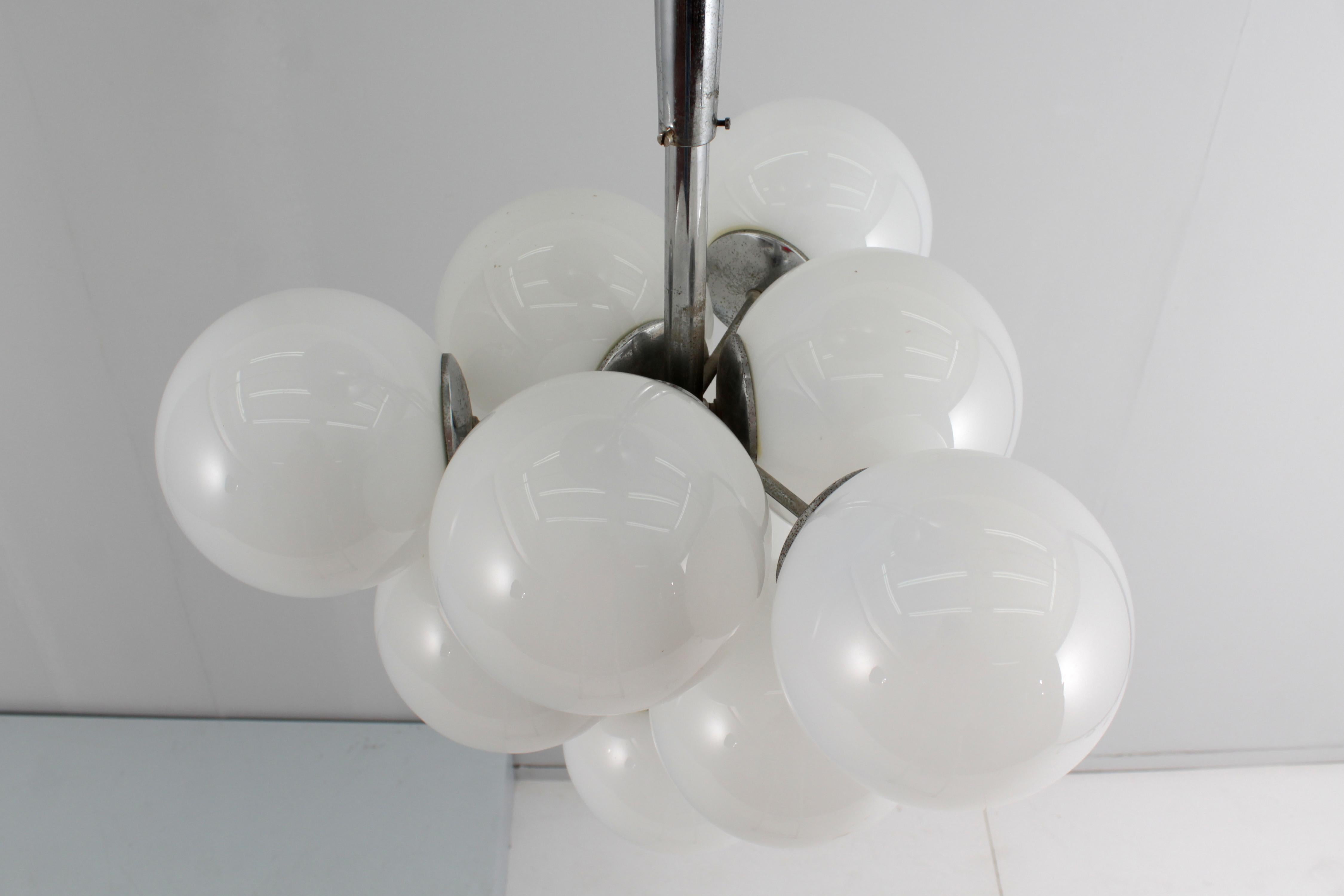 Mid-Century Max Bill (attr) Space Age Metal and Murano Glass Ceiling Lamp 60s 12