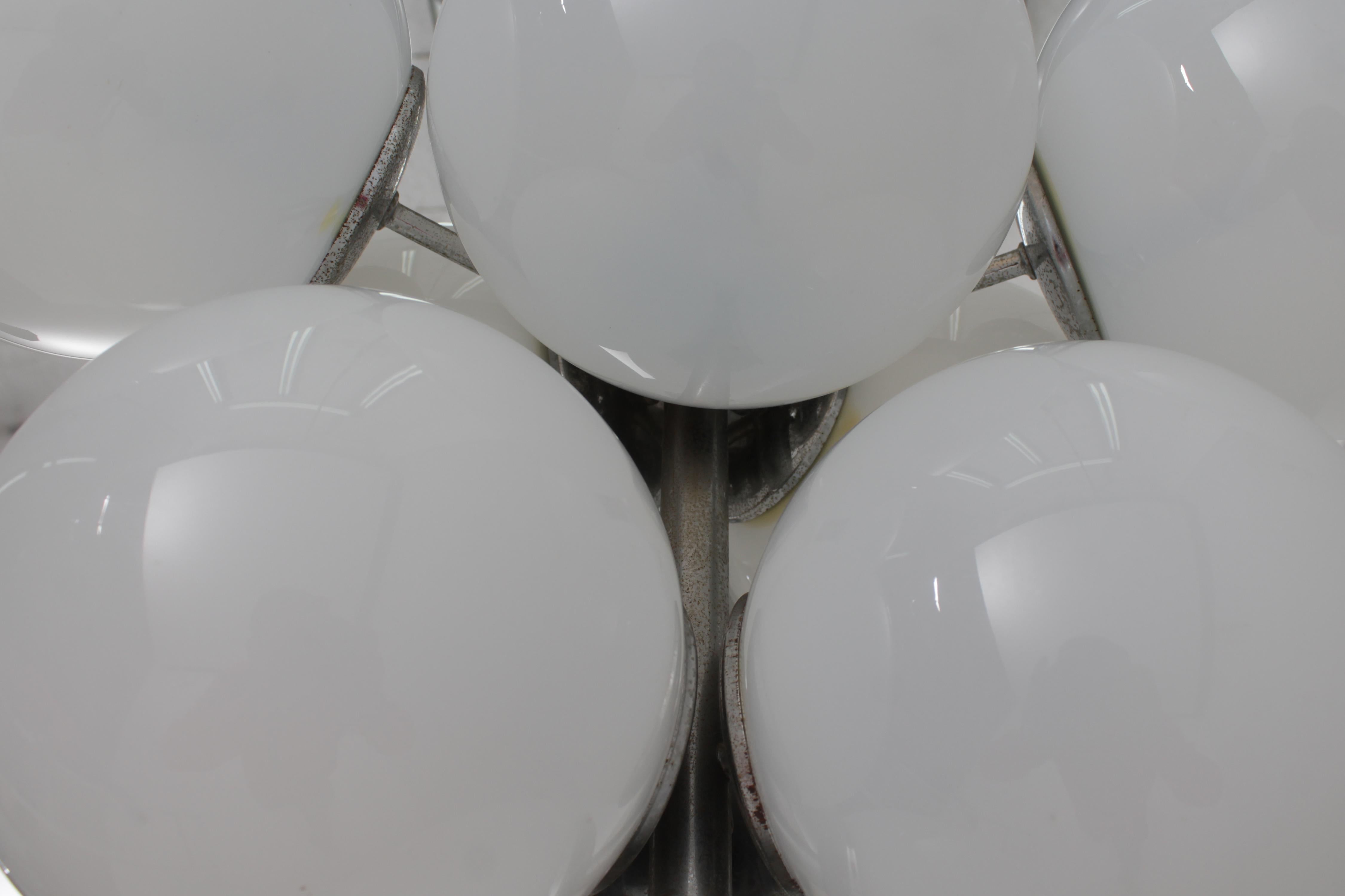Mid-Century Max Bill (attr) Space Age Metal and Murano Glass Ceiling Lamp 60s 13