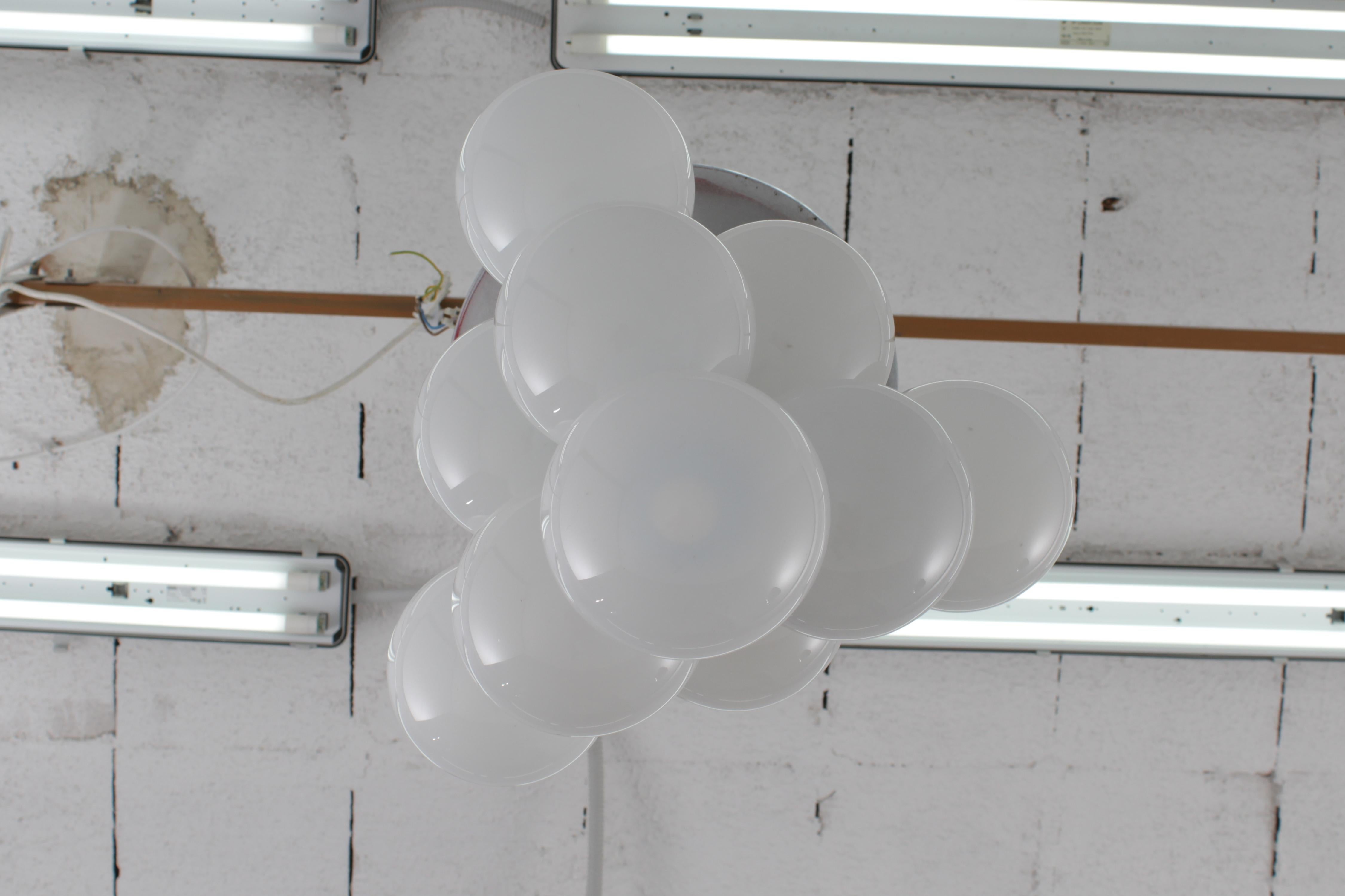 Mid-Century Max Bill (attr) Space Age Metal and Murano Glass Ceiling Lamp 60s 14