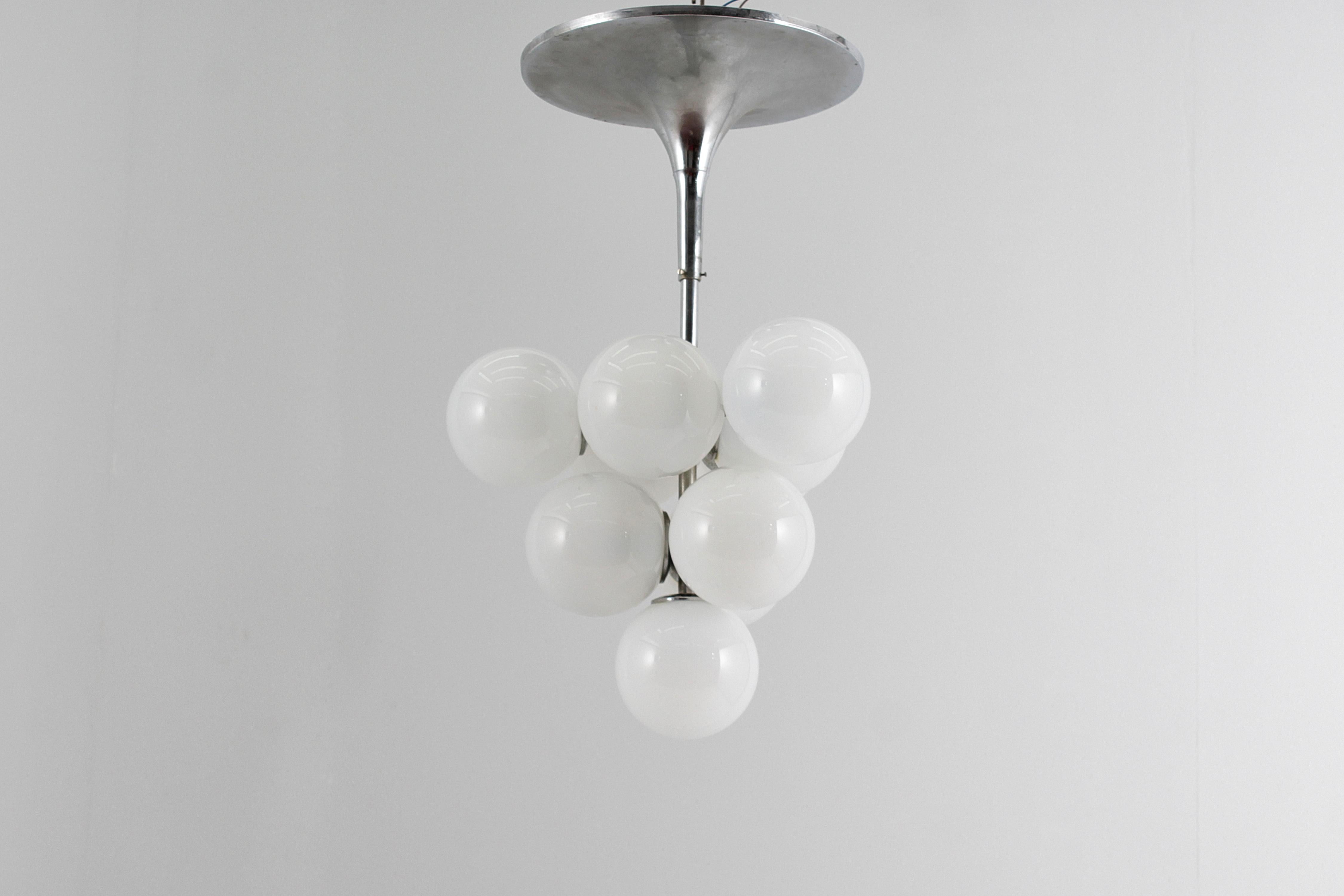 Mid-Century Modern Mid-Century Max Bill (attr) Space Age Metal and Murano Glass Ceiling Lamp 60s