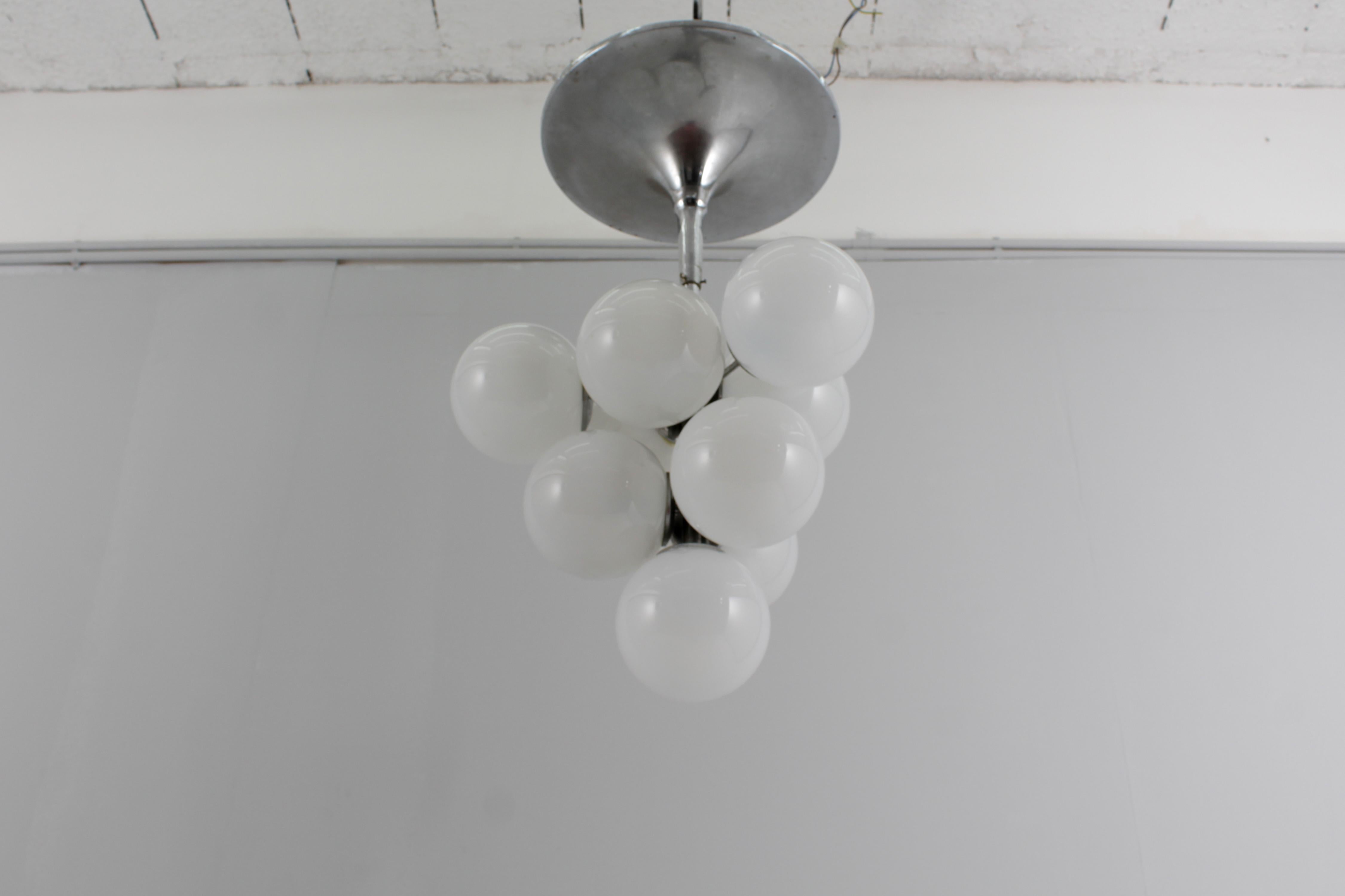Italian Mid-Century Max Bill (attr) Space Age Metal and Murano Glass Ceiling Lamp 60s