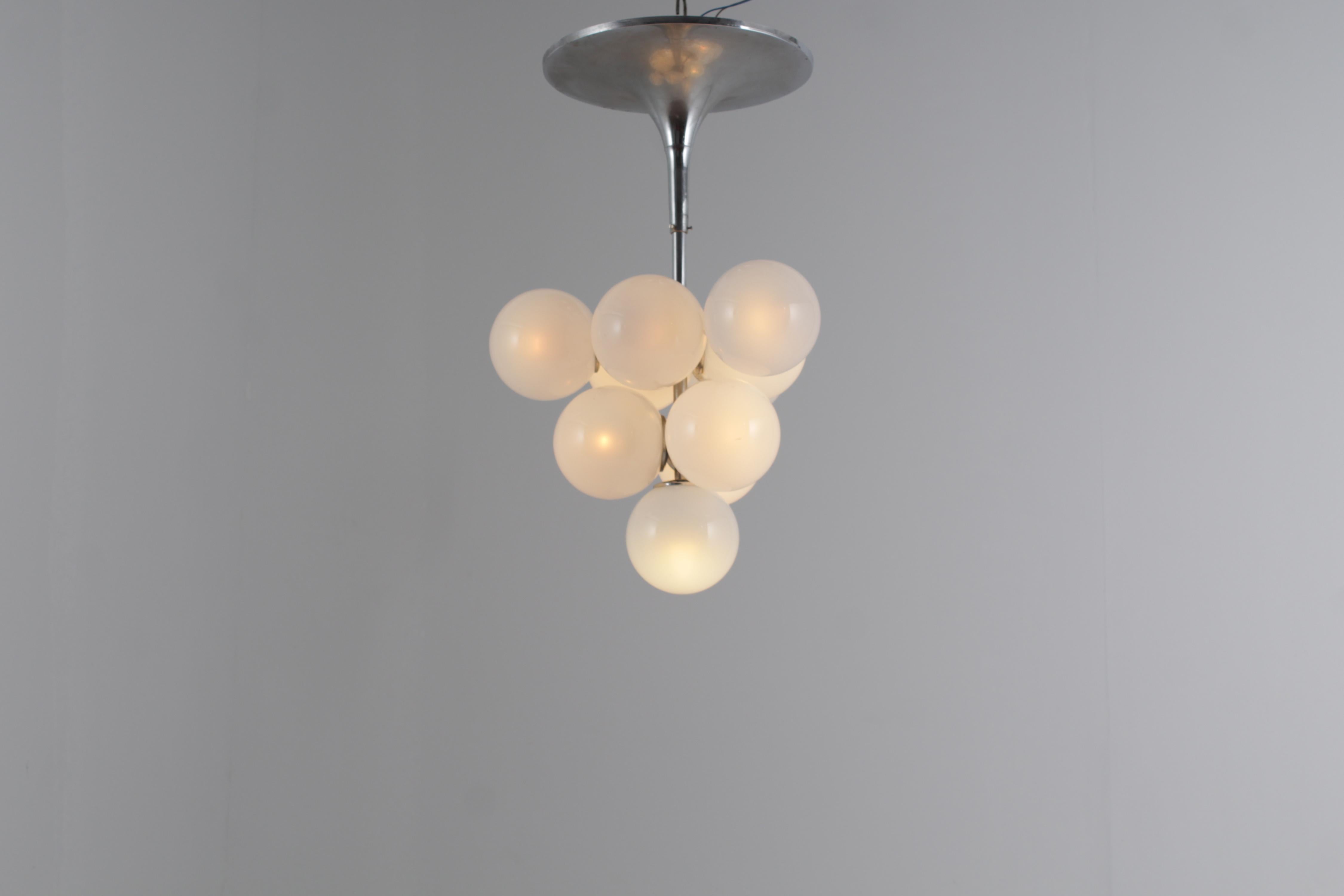 Mid-Century Max Bill (attr) Space Age Metal and Murano Glass Ceiling Lamp 60s In Good Condition In Palermo, IT