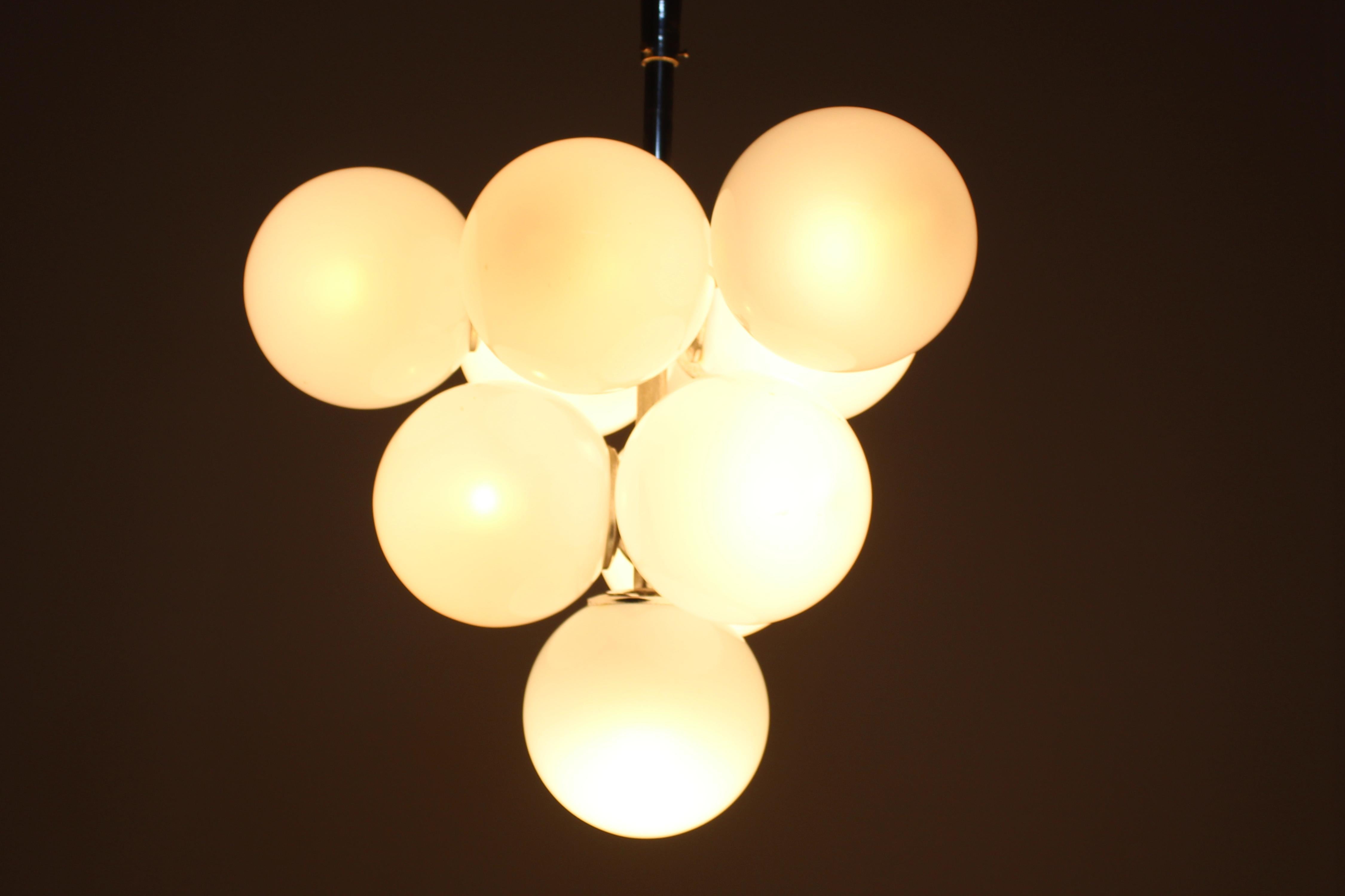 Mid-20th Century Mid-Century Max Bill (attr) Space Age Metal and Murano Glass Ceiling Lamp 60s
