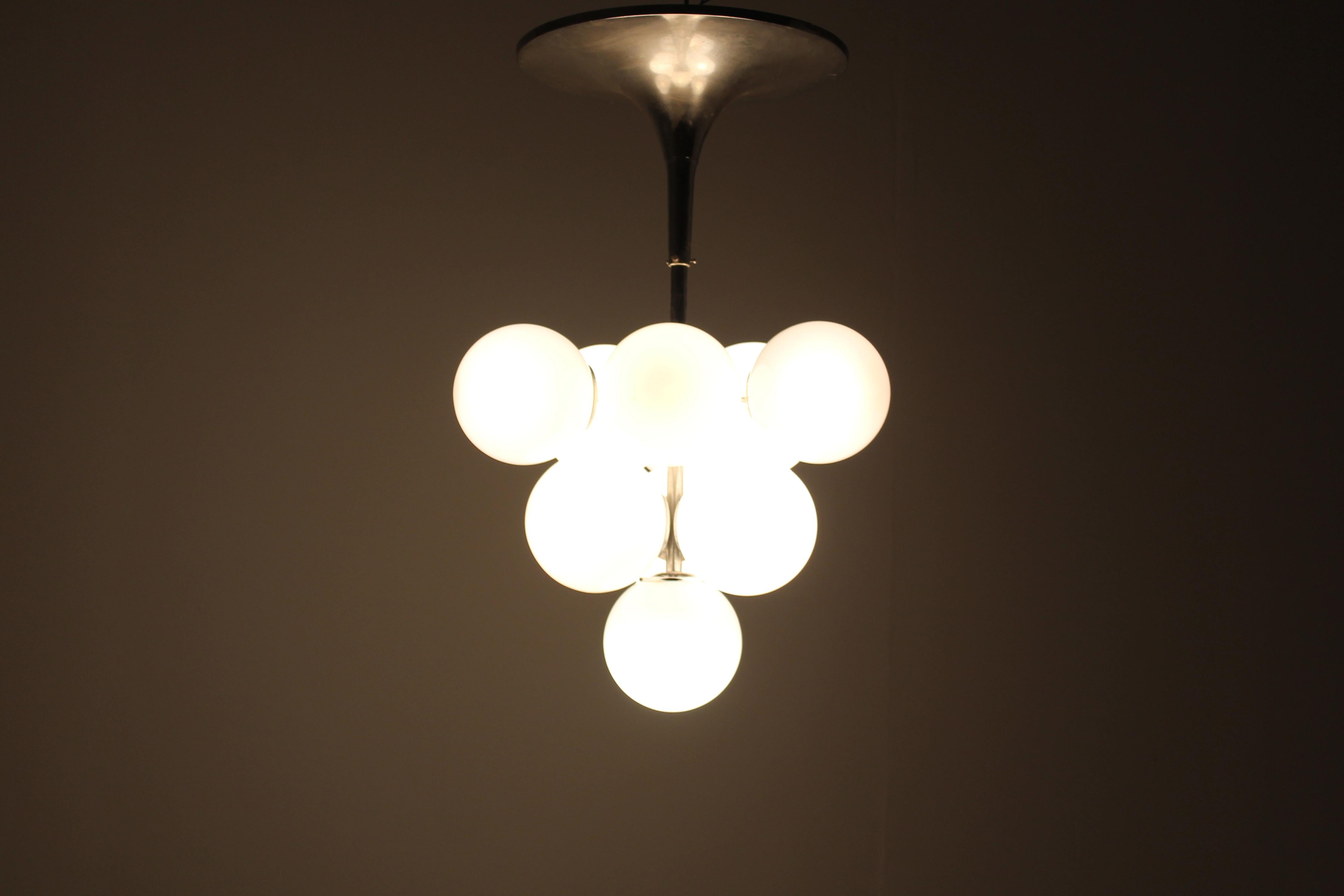 Mid-Century Max Bill (attr) Space Age Metal and Murano Glass Ceiling Lamp 60s 2