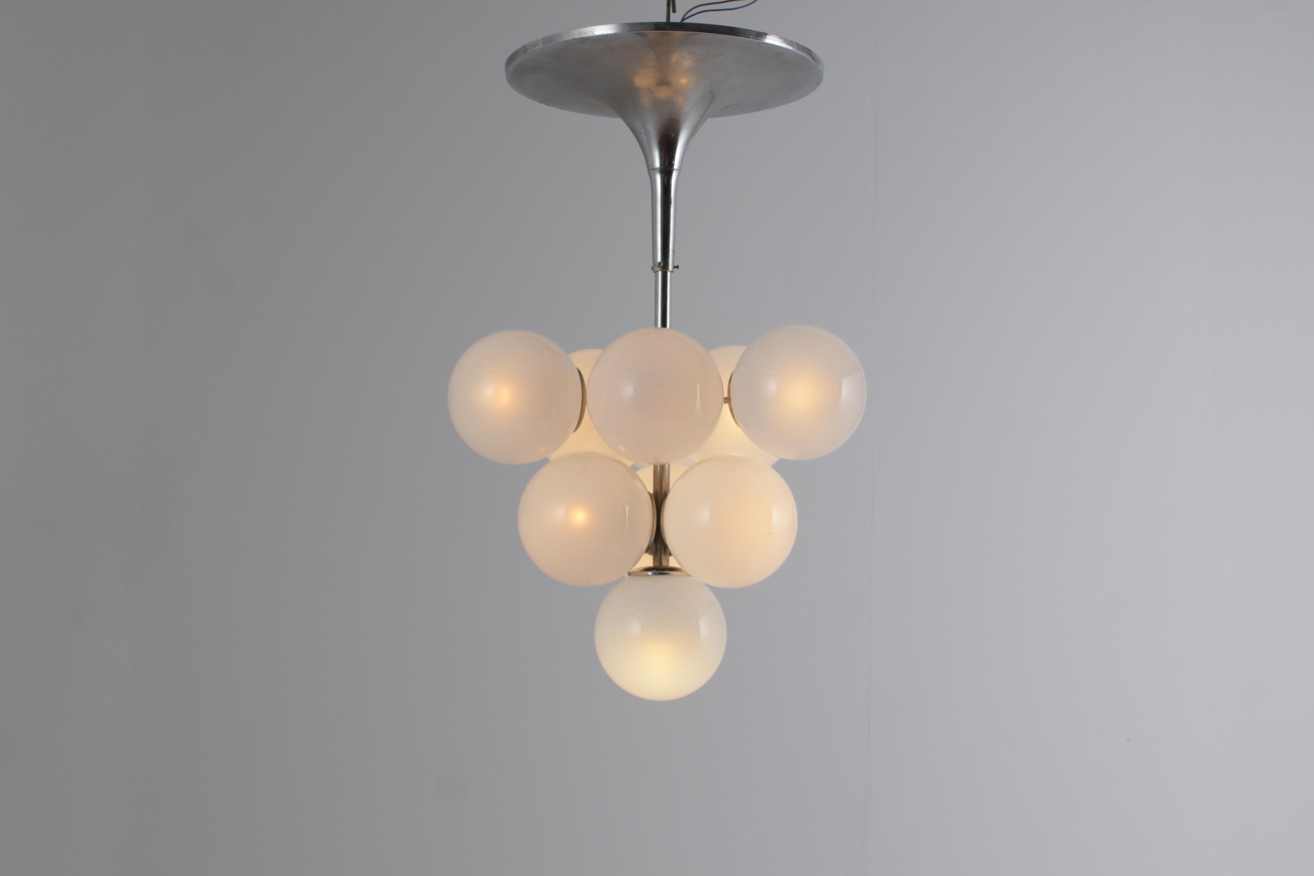 Mid-Century Max Bill (attr) Space Age Metal and Murano Glass Ceiling Lamp 60s 3