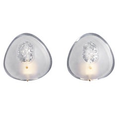 Midcentury Max Ingrand Fontana Satin-Finished Thick Crystal Sconces Italy, 1950s