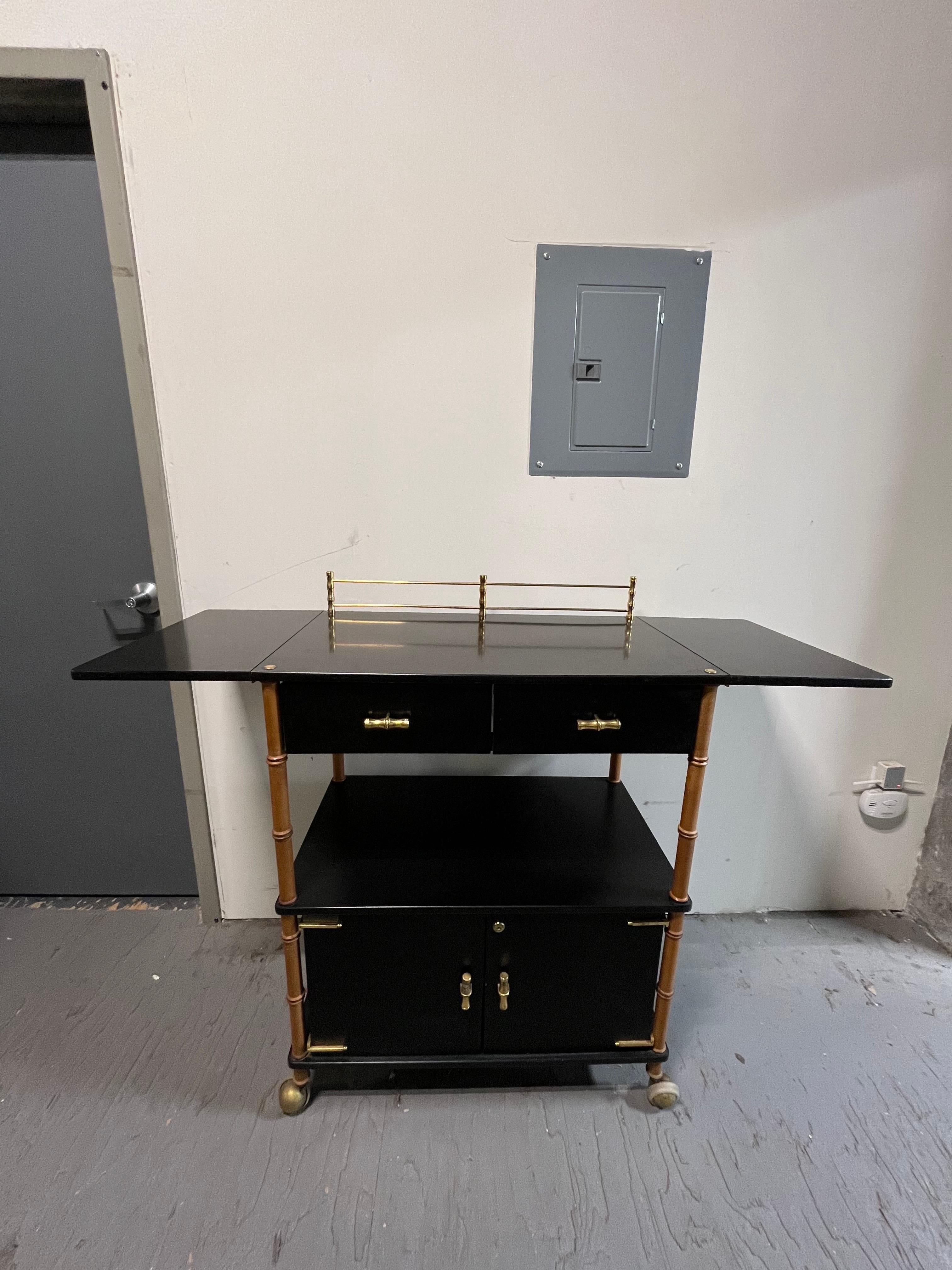 Mid Century Maxwell Phillip Bar Cart Drop Leaf In Good Condition For Sale In W Allenhurst, NJ