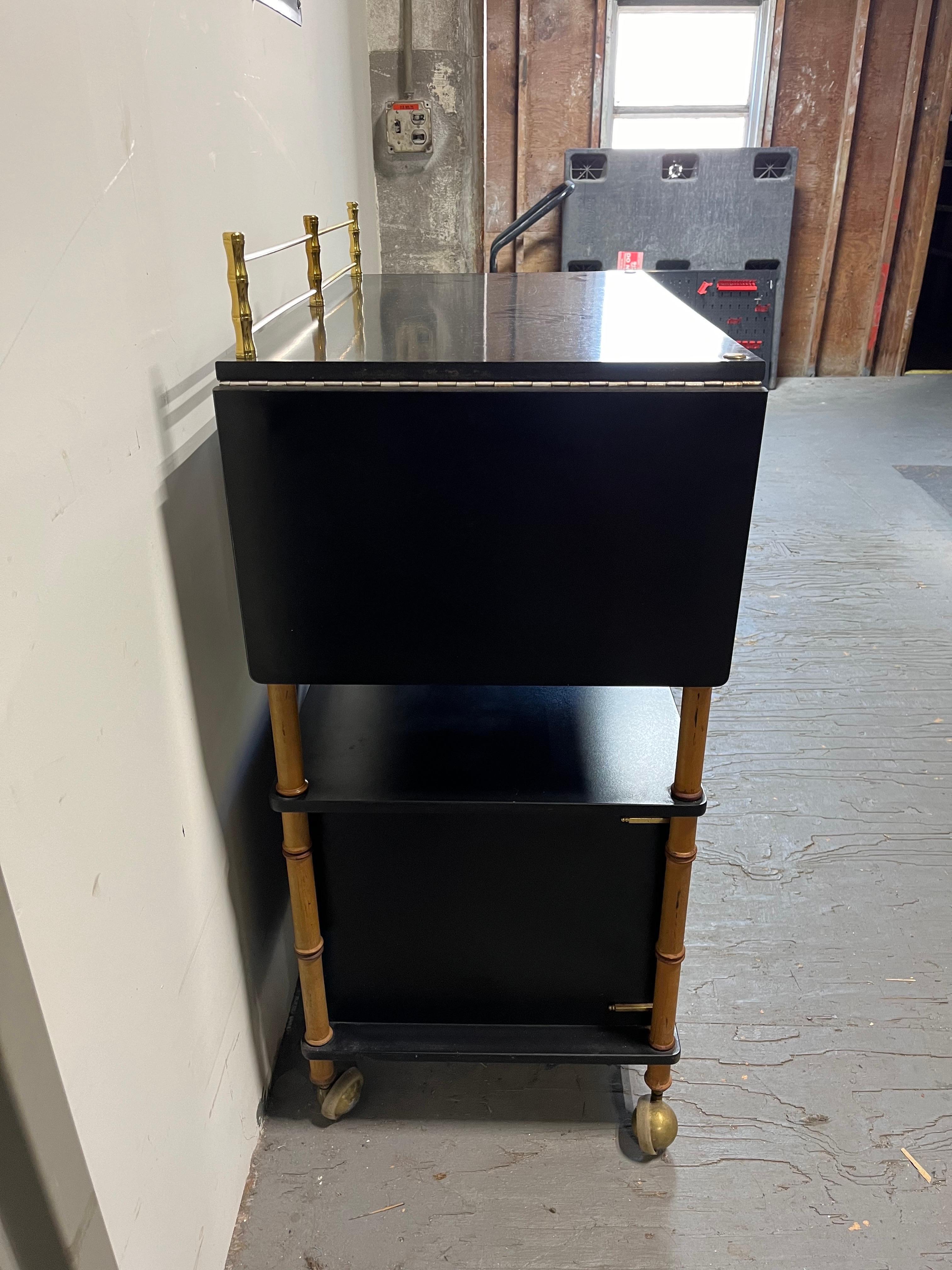 Brass Mid Century Maxwell Phillip Bar Cart Drop Leaf For Sale