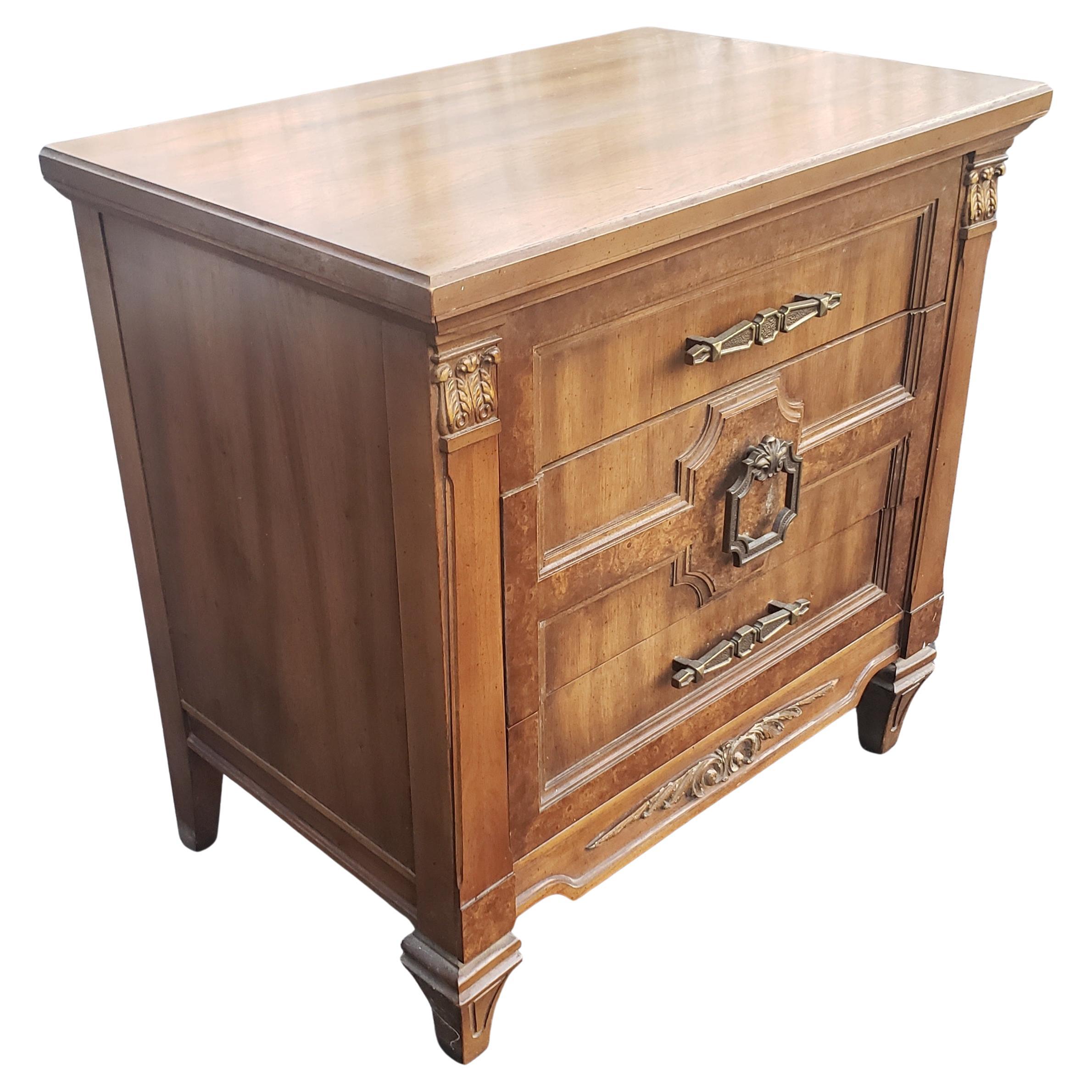 Mid-Century Modern Mid-Century Mazor Masterpiece Burl Walnut and Gilt Accents Bedside Tables, Pair