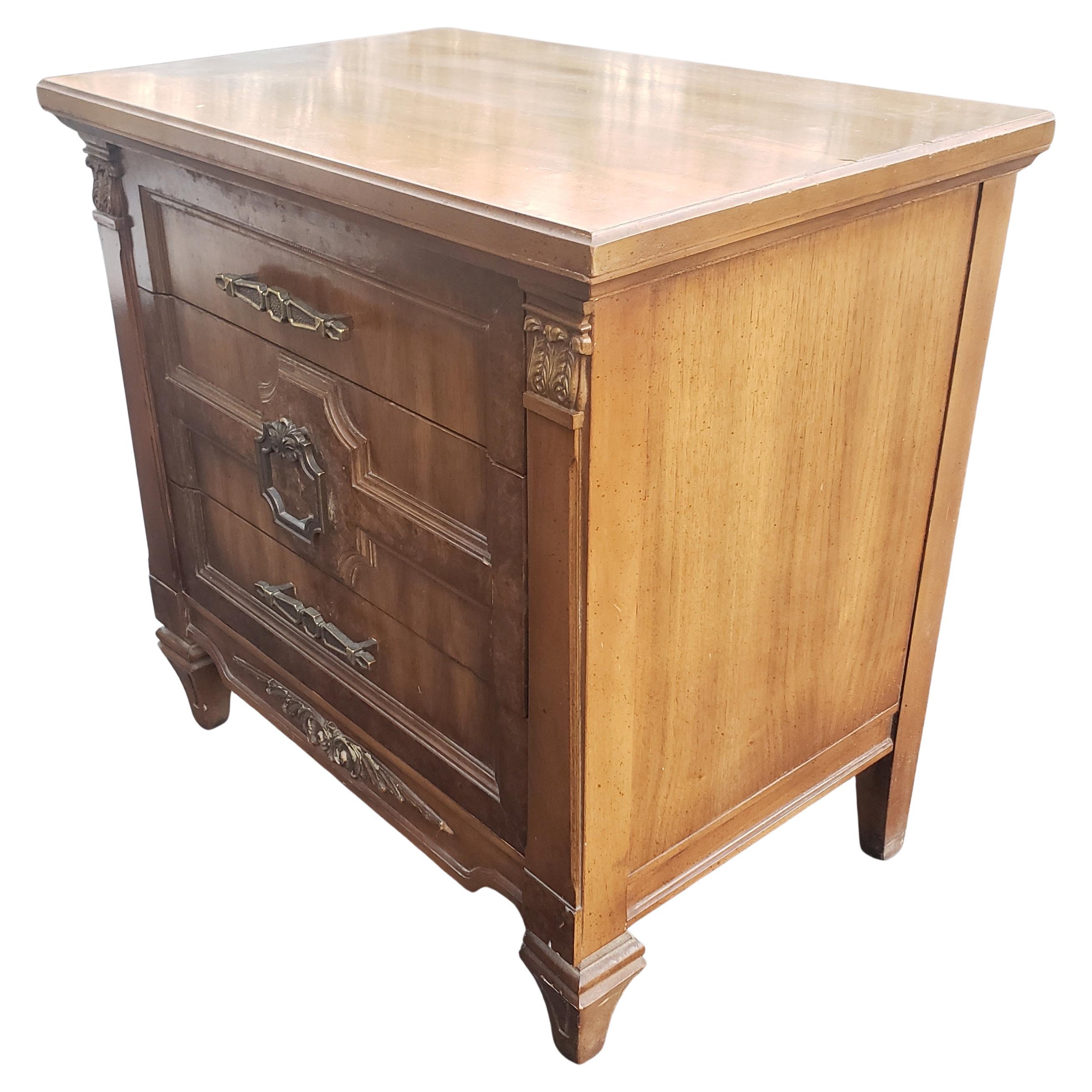 Woodwork Mid-Century Mazor Masterpiece Burl Walnut and Gilt Accents Bedside Tables, Pair