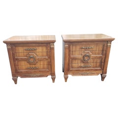 Mid-Century Mazor Masterpiece Burl Walnut and Gilt Accents Bedside Tables, Pair