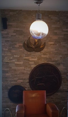 Mid-Century Mazzega Carlo Nason Ball Pendant Chrome and Blue Glass, Italy, 1960