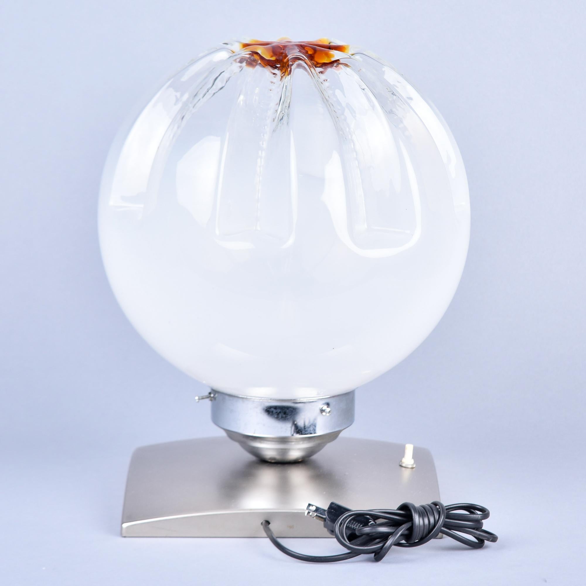 Italian Mid Century Mazzega Murano Glass Lamp on Brushed Steel Base For Sale