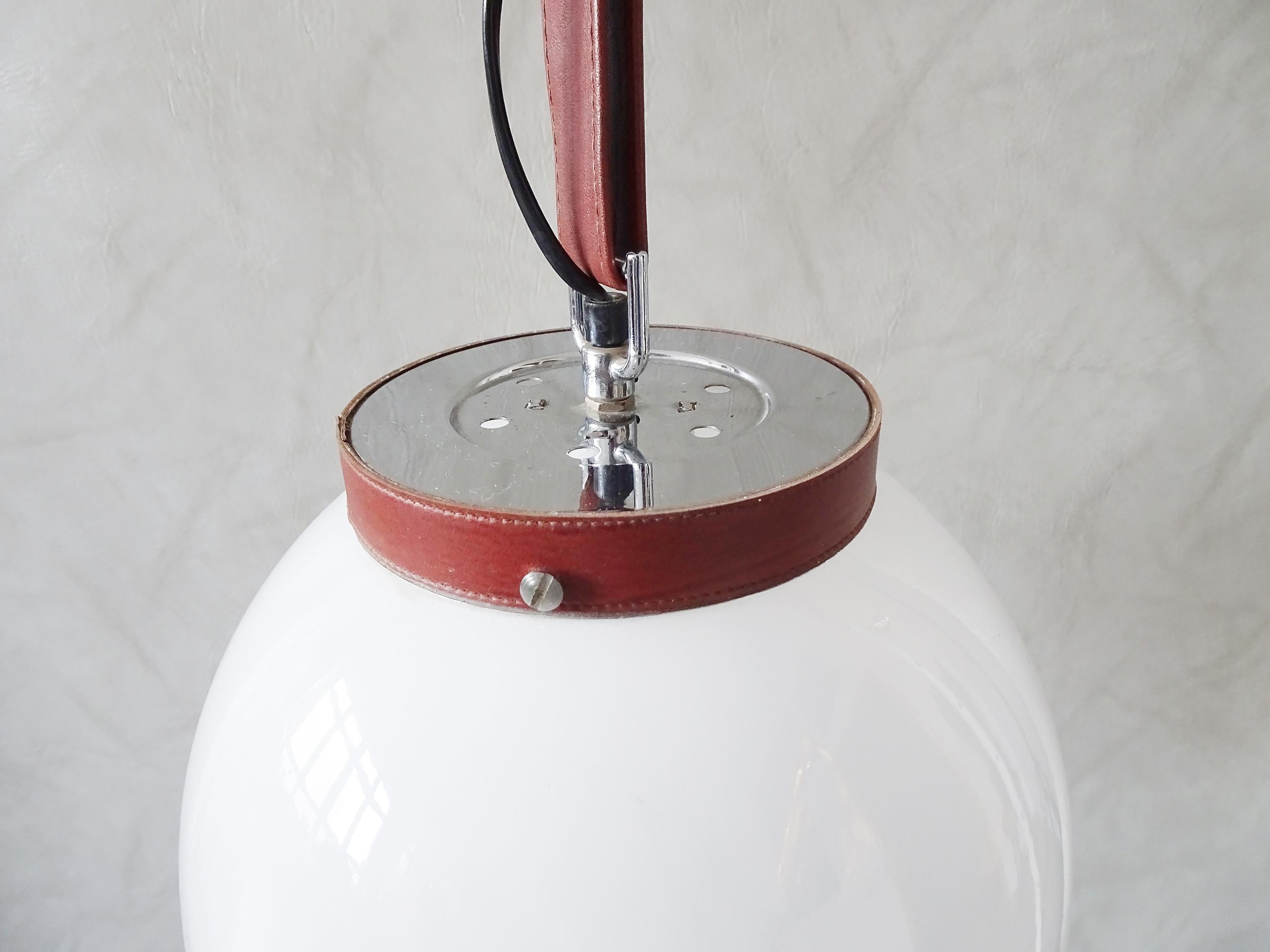 Leather Midcentury Mazzega Pendant Lamp Murano Glass, Italy, 1960