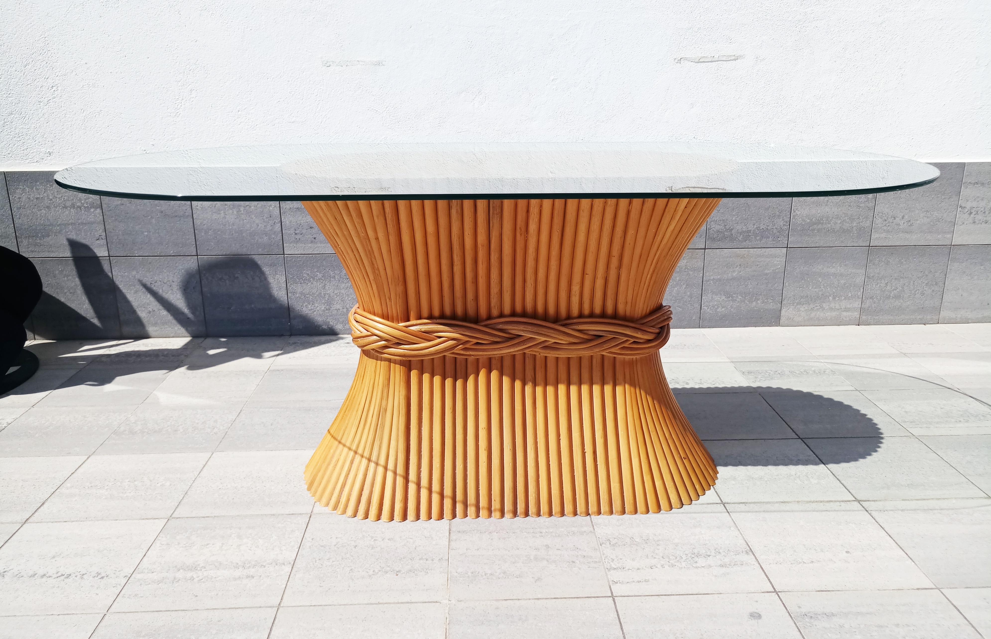 Midcentury McGuire Bamboo Cane Dining Table or Console In Good Condition In L'Escala, ES