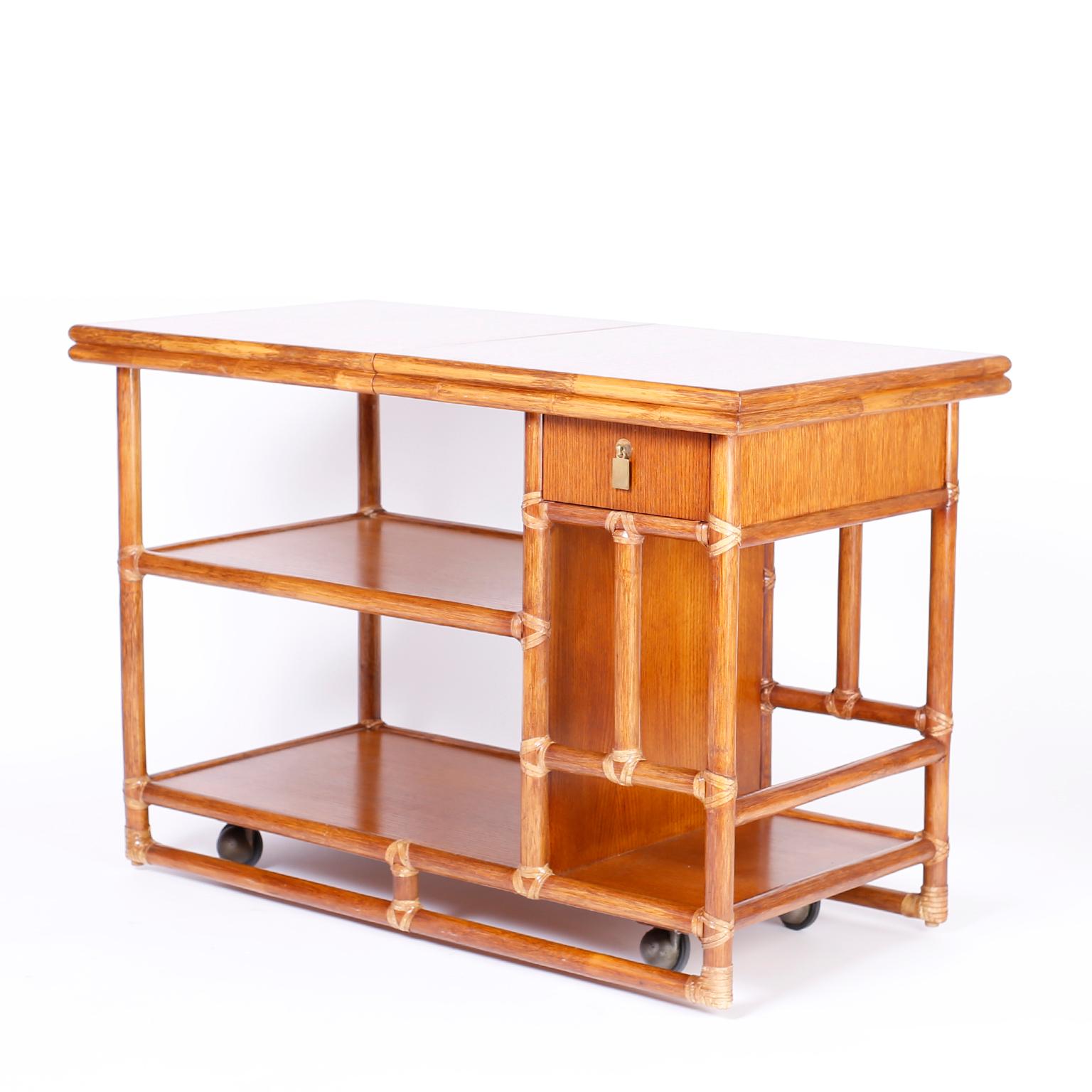 Mid-Century Modern Midcentury McGuire Faux Bamboo Bar Cart For Sale