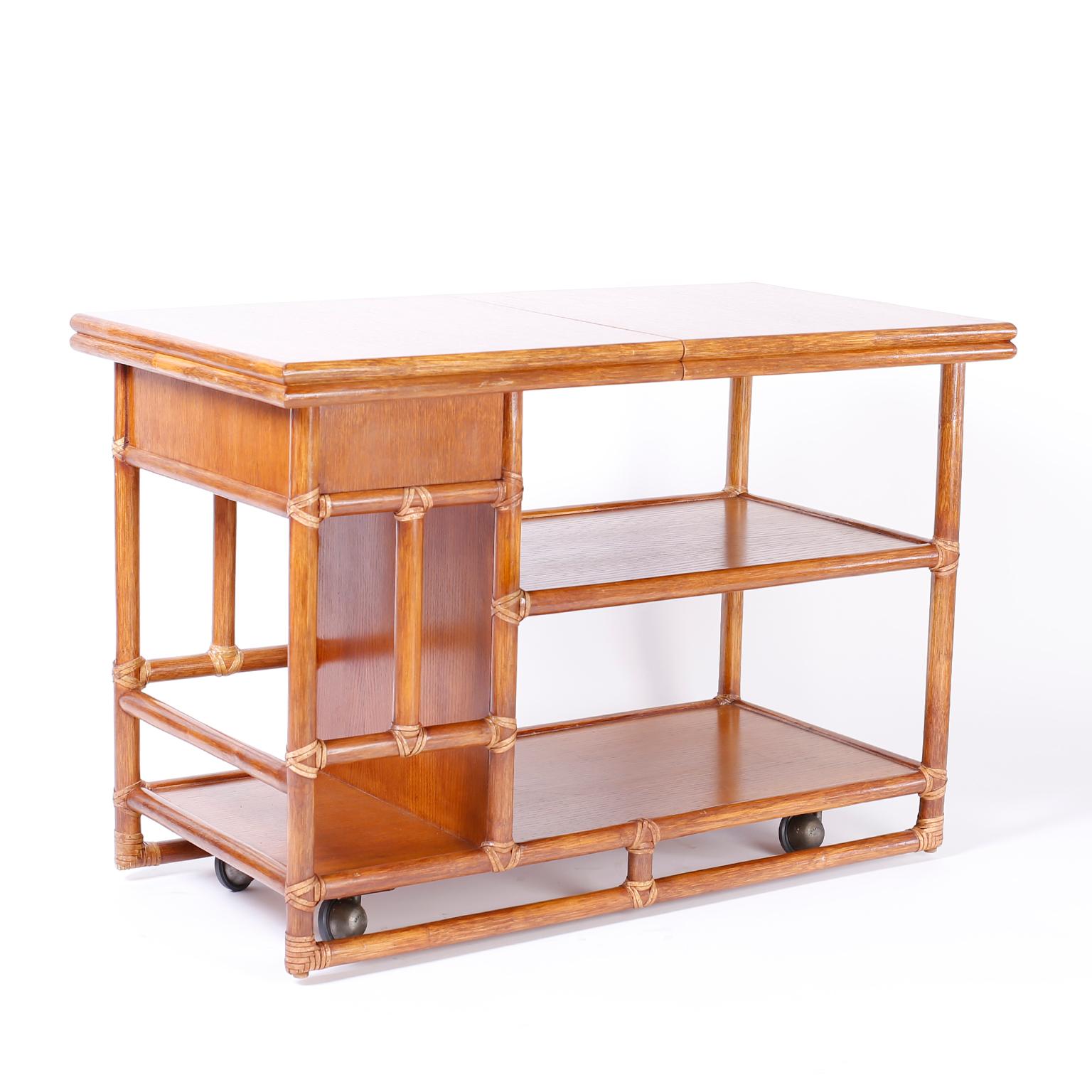 Midcentury McGuire Faux Bamboo Bar Cart For Sale 2
