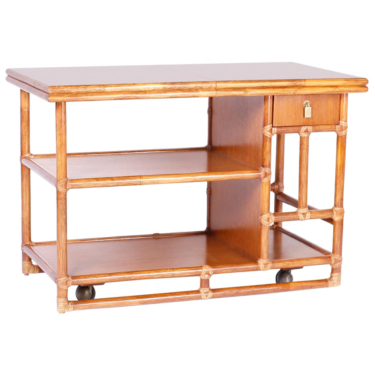 Midcentury McGuire Faux Bamboo Bar Cart For Sale