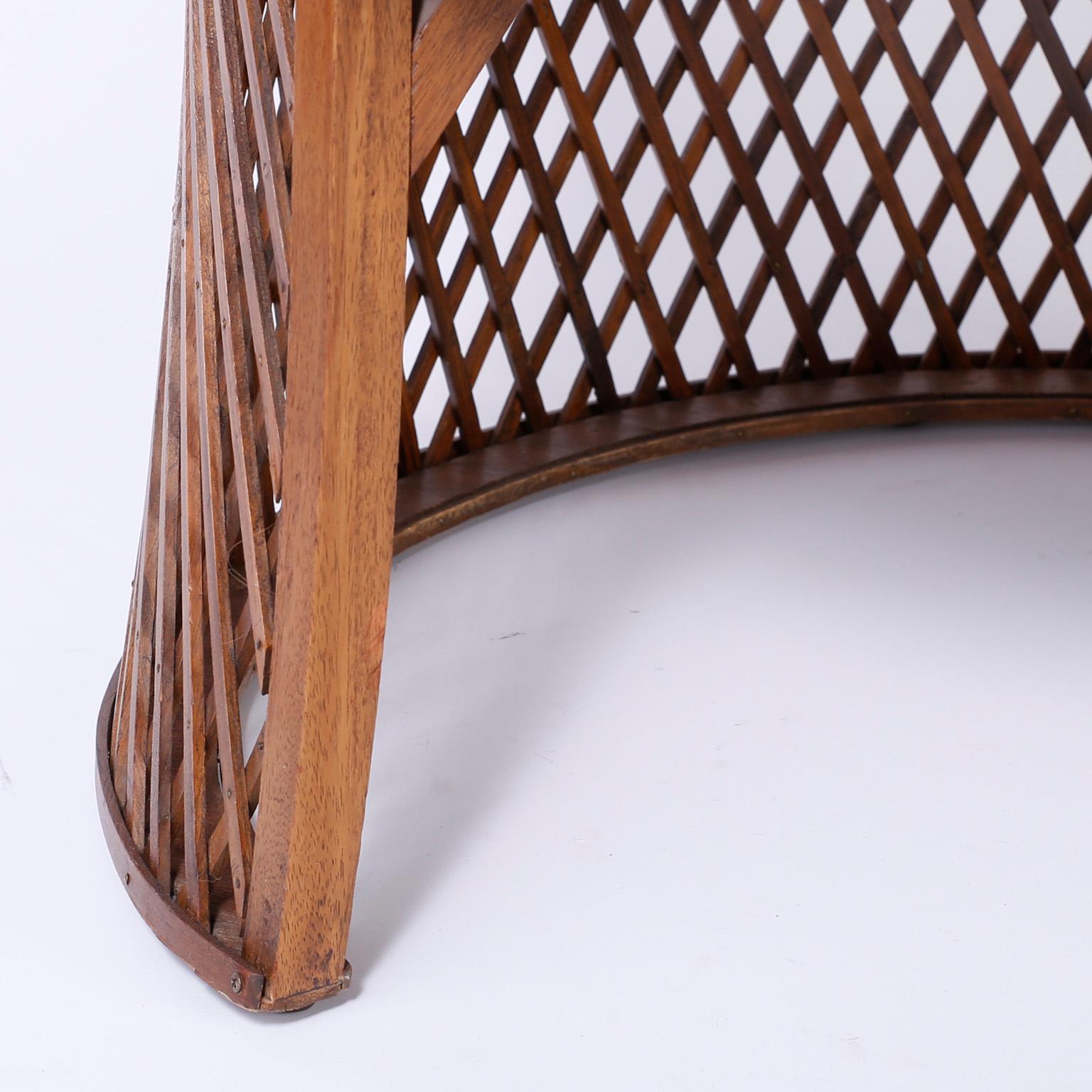 Midcentury McGuire High Back Wood Strip Peacock Chair 1