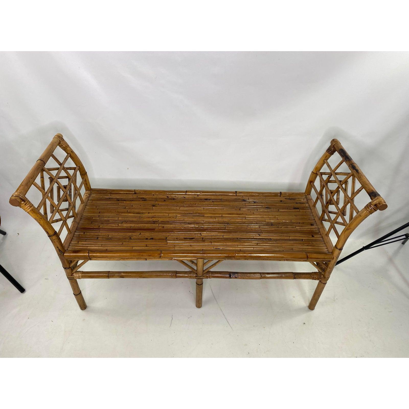 Mid-century McGuire style bamboo and rattan bench.