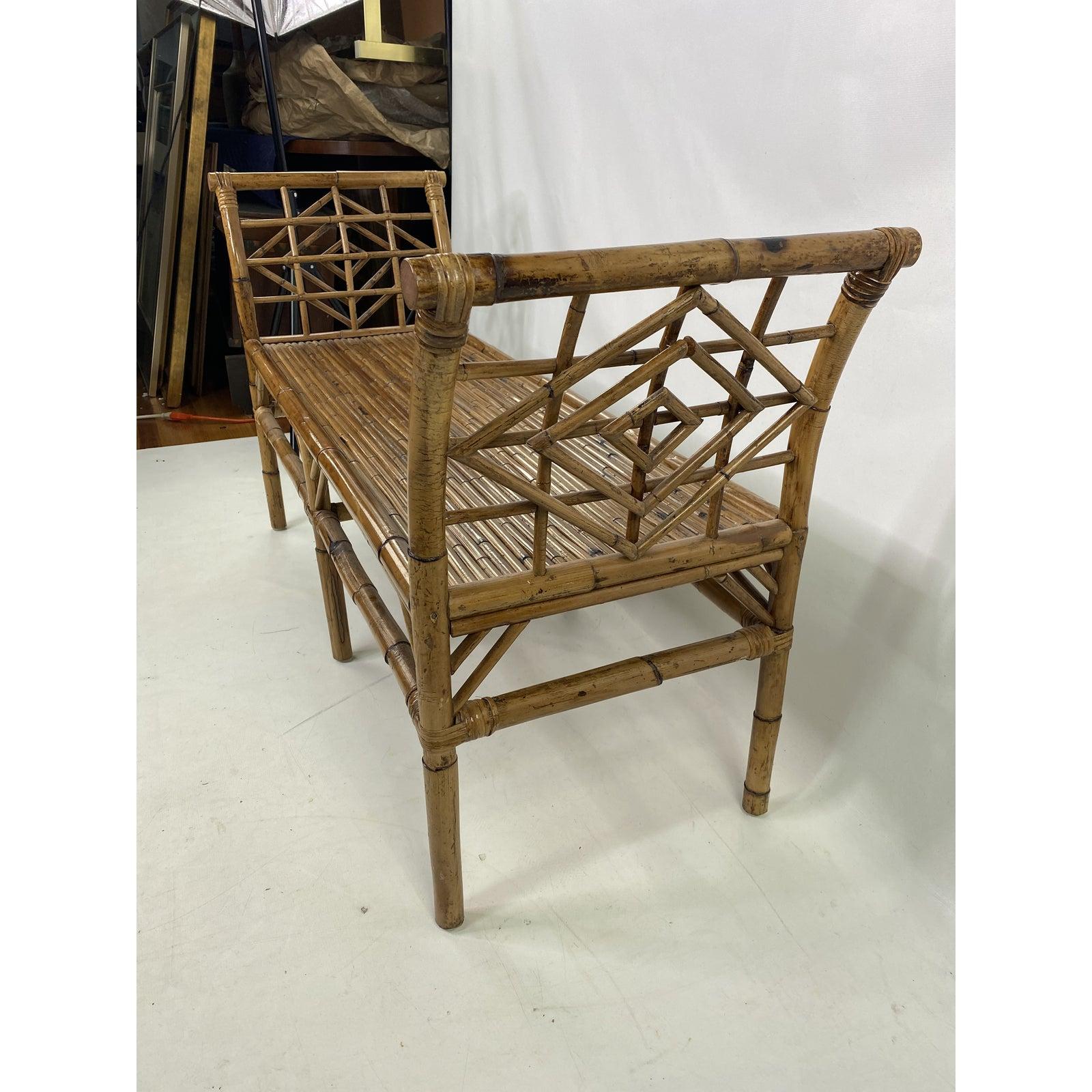 American Mid-Century McGuire Style Bamboo and Rattan Bench