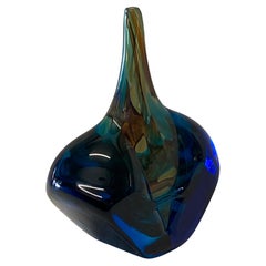 Mid Century Mdina Art Glass Axe Head Vase, Signed and Dated 1980