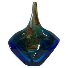 Mid Century Mdina Art Glass Axe Head Vase, Signed and Dated 1980