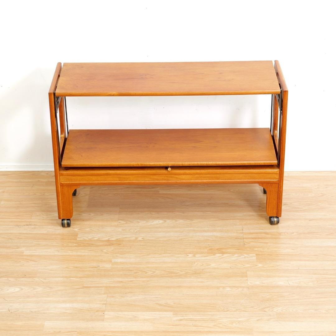 Wood Mid Century Mechanical Bar Cart Folding Console Table For Sale