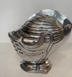 Mid Century Medieval Armor Helmet Ice Bucket Polished Pewter