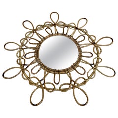 Mid-Century Mediterraner Rattan-Blumenständer-Spiegel, 1960er Jahre