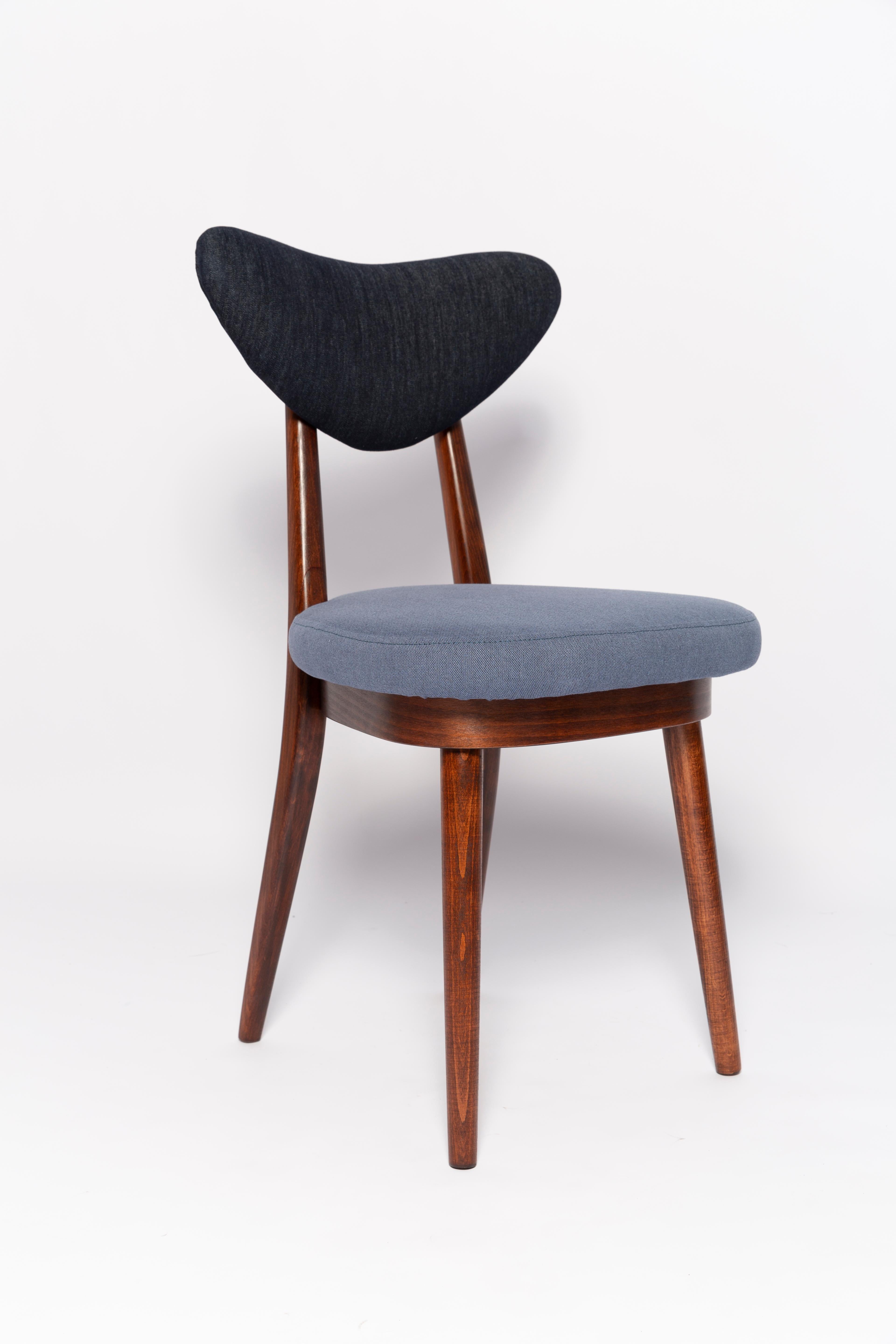 Hand-Crafted Midcentury Medium and Dark Blue Denim Heart Chair, Europe, 1960s For Sale