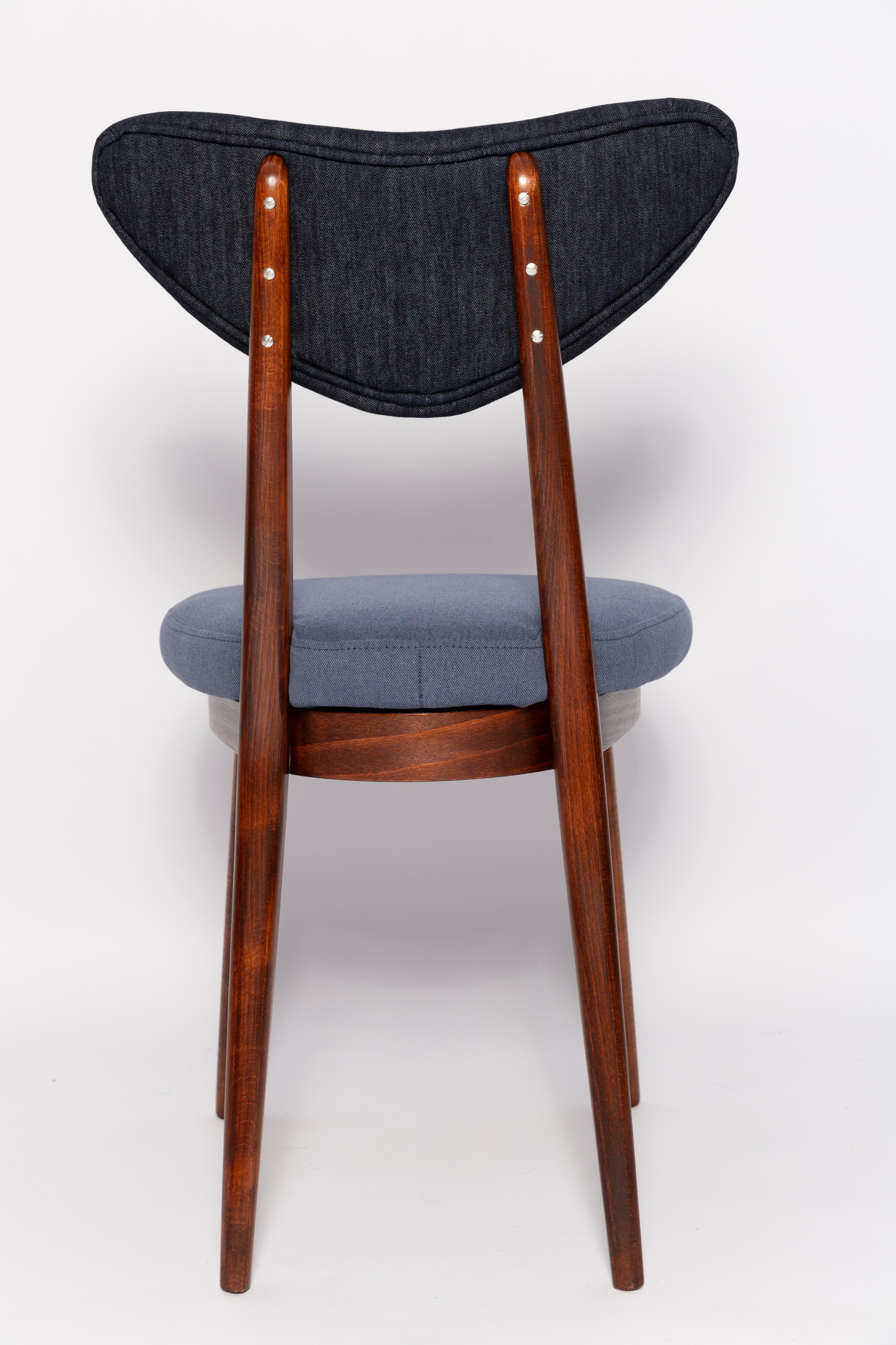 Velvet Midcentury Medium and Dark Blue Denim Heart Chair, Europe, 1960s For Sale