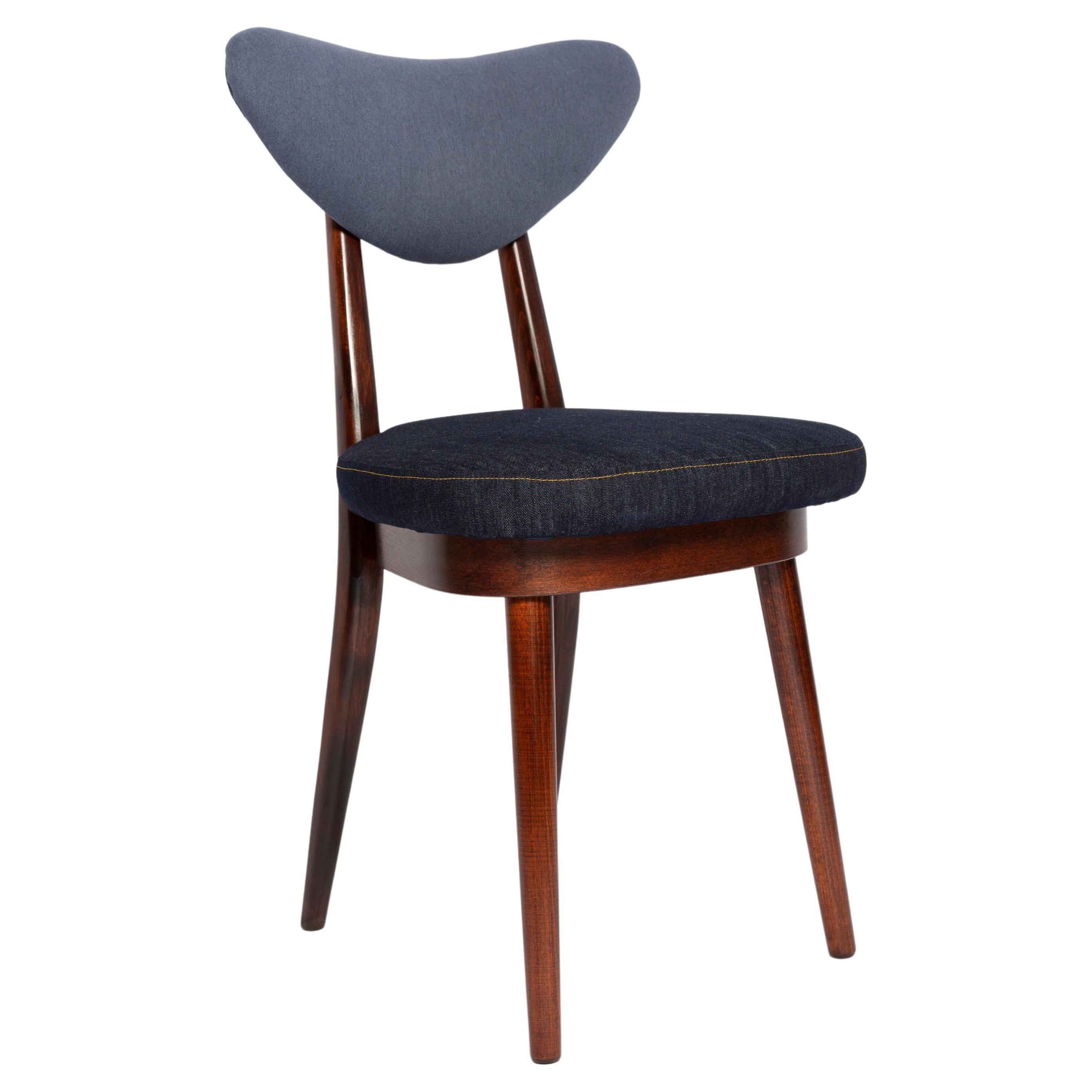 Midcentury Medium and Dark Blue Denim Heart Chair, Europe, 1960s For Sale